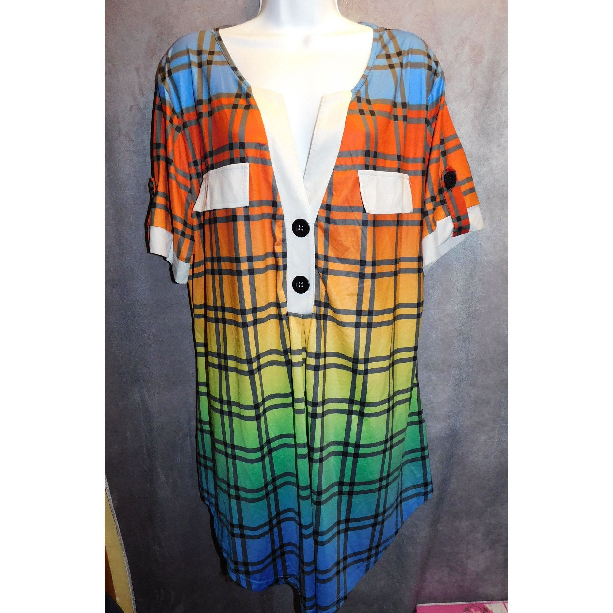 Other Casual Rainbow Gradient Plaid Lounge Shirt Size 3XL / US 20-22 - 2 Thumbnail
