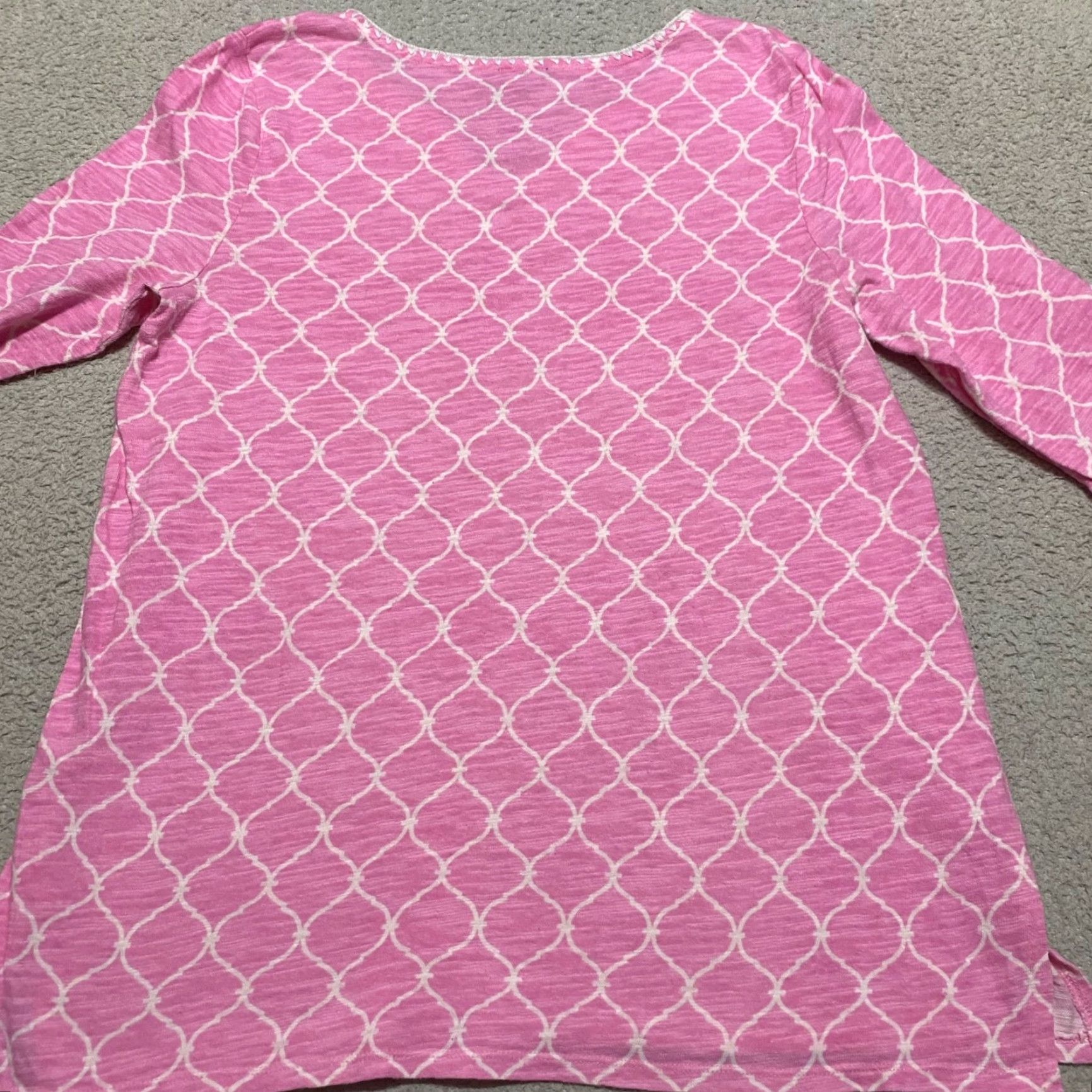 Talbots Talbots Shirt Womens Large Pink Geometric 3/4 Sleeve V-Neck Pullover Linen Blend Size L / US 10 / IT 46 - 2 Thumbnail