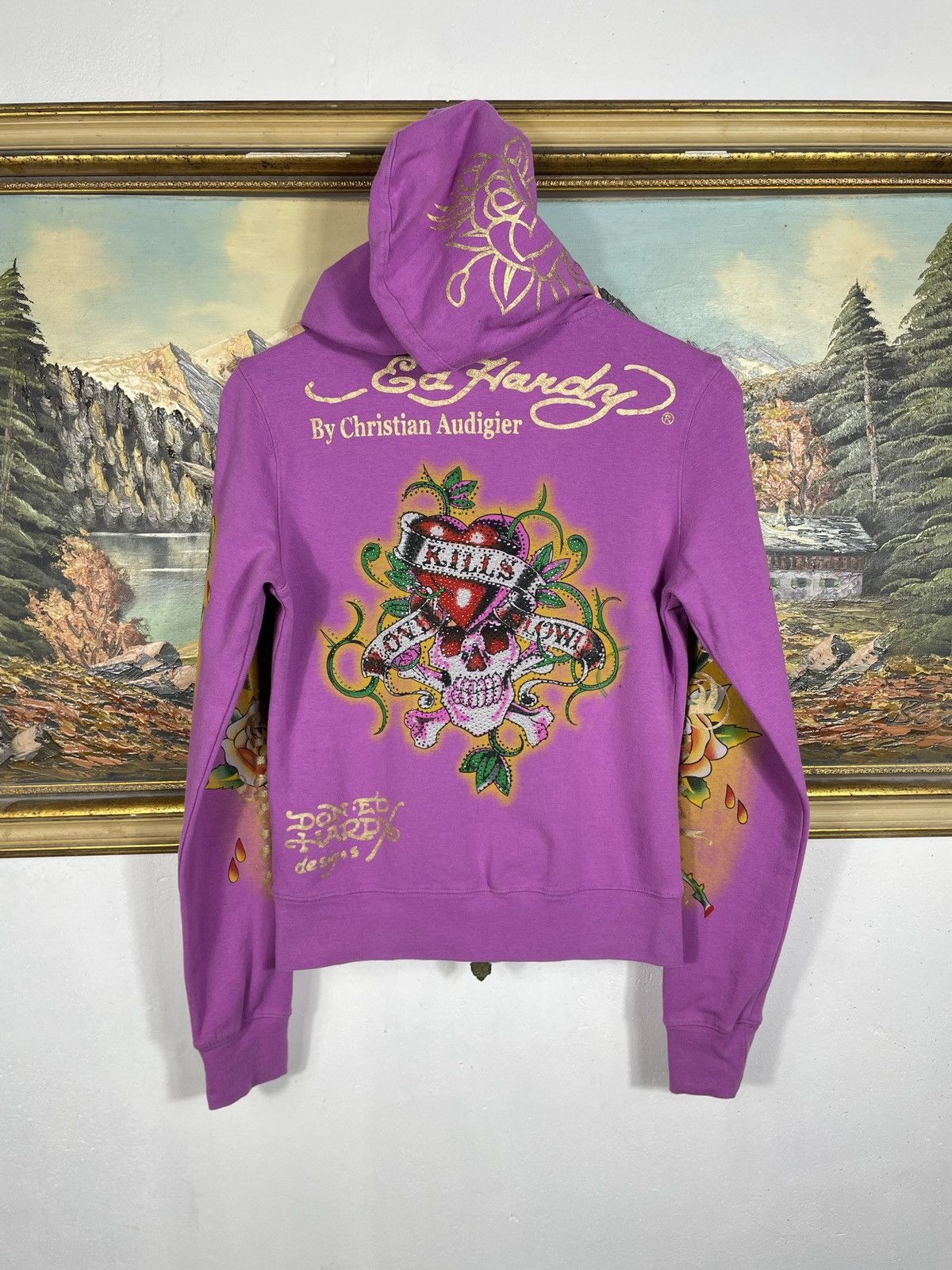 Christian Audigier Ed Hardy Retro 00s Hoodie With Crystals Affliction Grunge Size S / US 4 / IT 40 - 2 Thumbnail