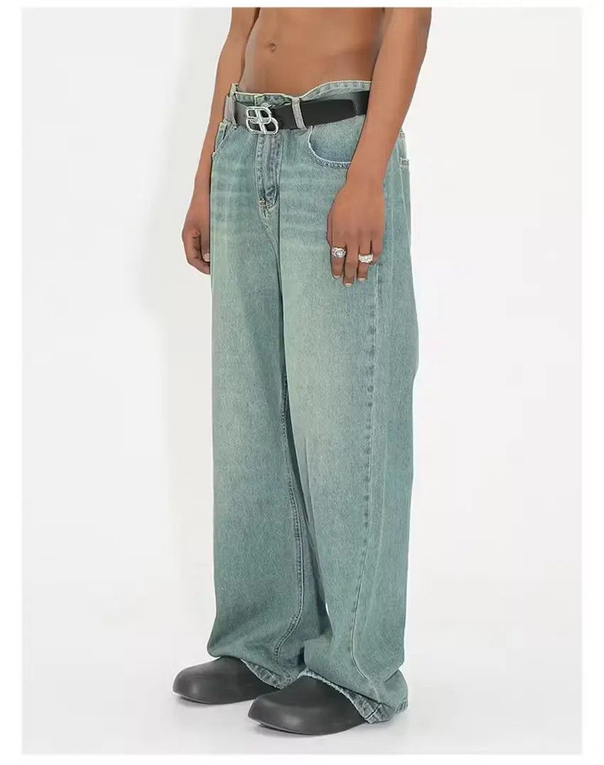 Designer × Japanese Brand Washed green faded loose y2k baggy jeans Size US 34 / EU 50 - 4 Thumbnail