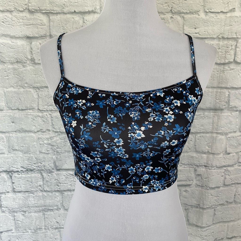 Shein SHEIN women S crop floral print spaghetti strap top blue Size S / US 4 / IT 40 - 1 Thumbnail