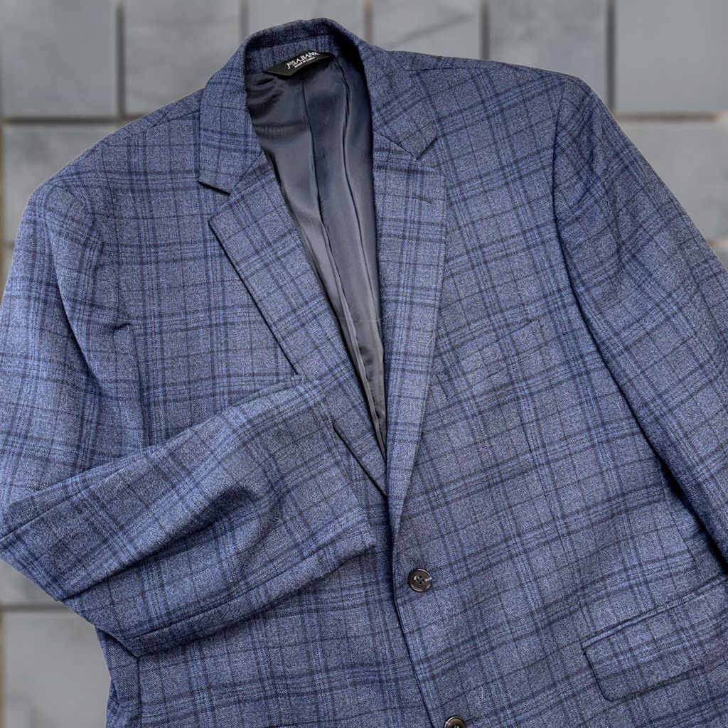 Jos. A. Bank Jos. A. Bank Blazer Jacket Mens 46R Blue Plaid Wool Single-Breasted Notch Lapel 2-Button Vintage: No Size 46R - 1 Thumbnail