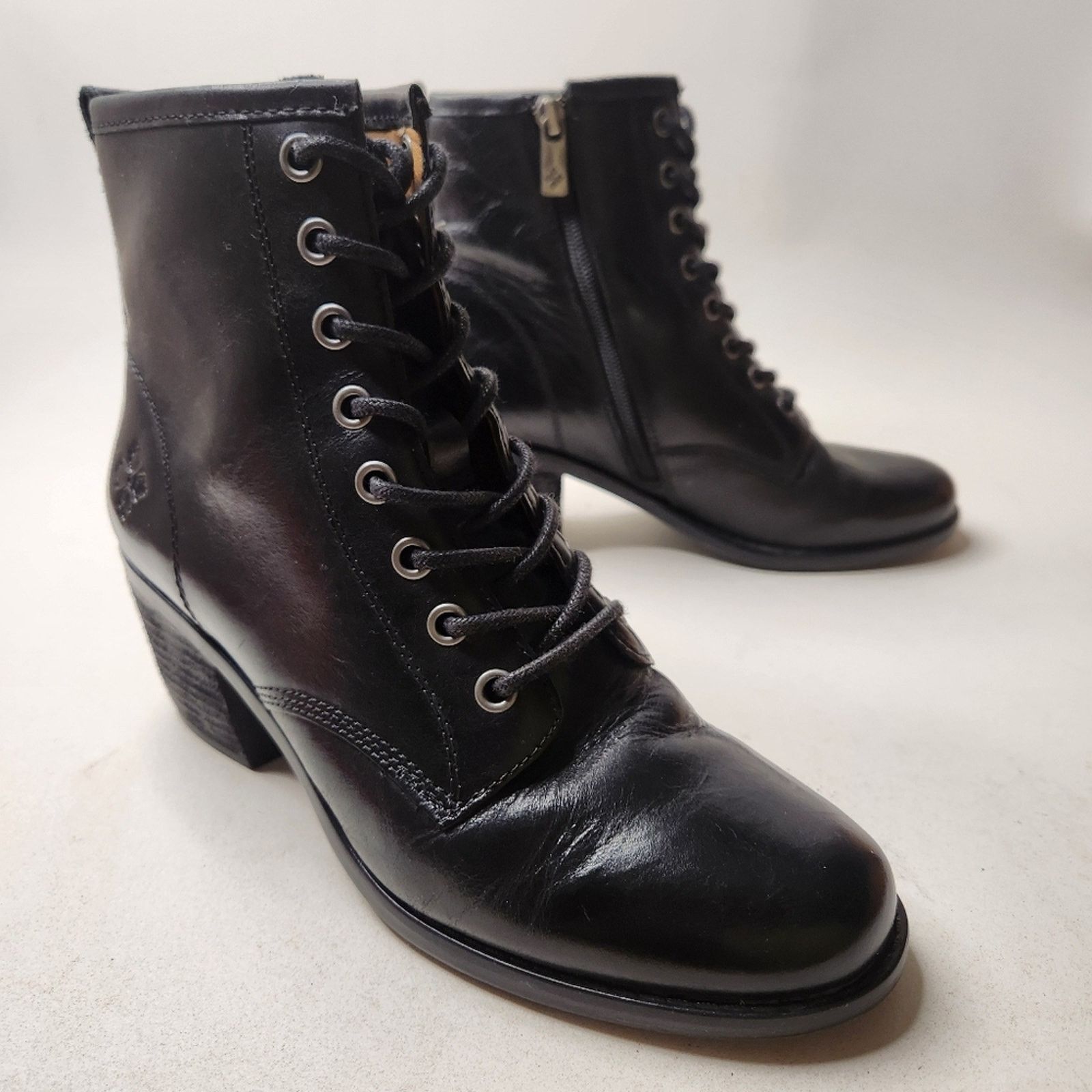 Patricia Nash Black Sicily Lace Up Heeled Combat Booties 7.5