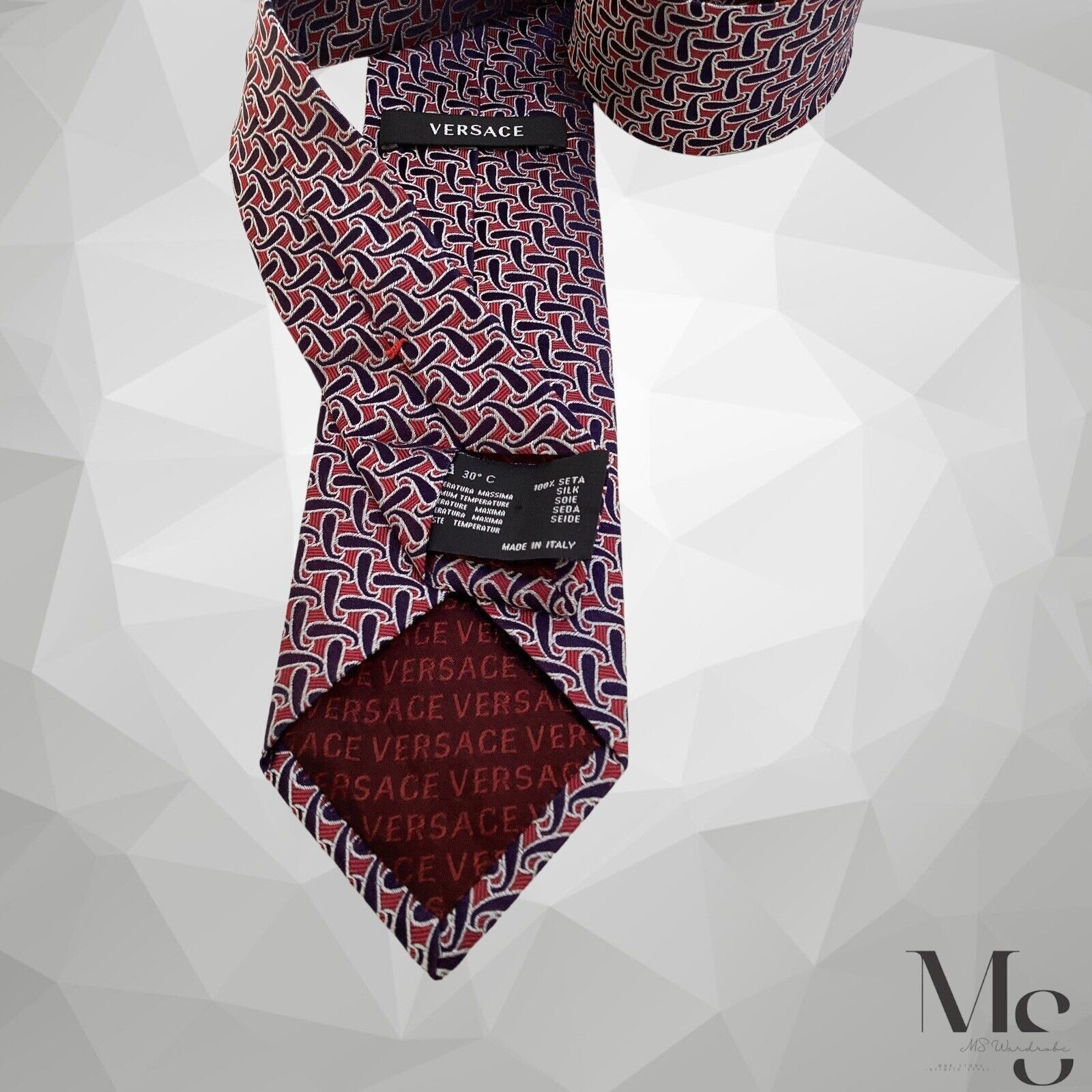 Versace VERSACE Current Burgundy Navy Paisley Medusa Made In Italy S Size ONE SIZE - 4 Thumbnail