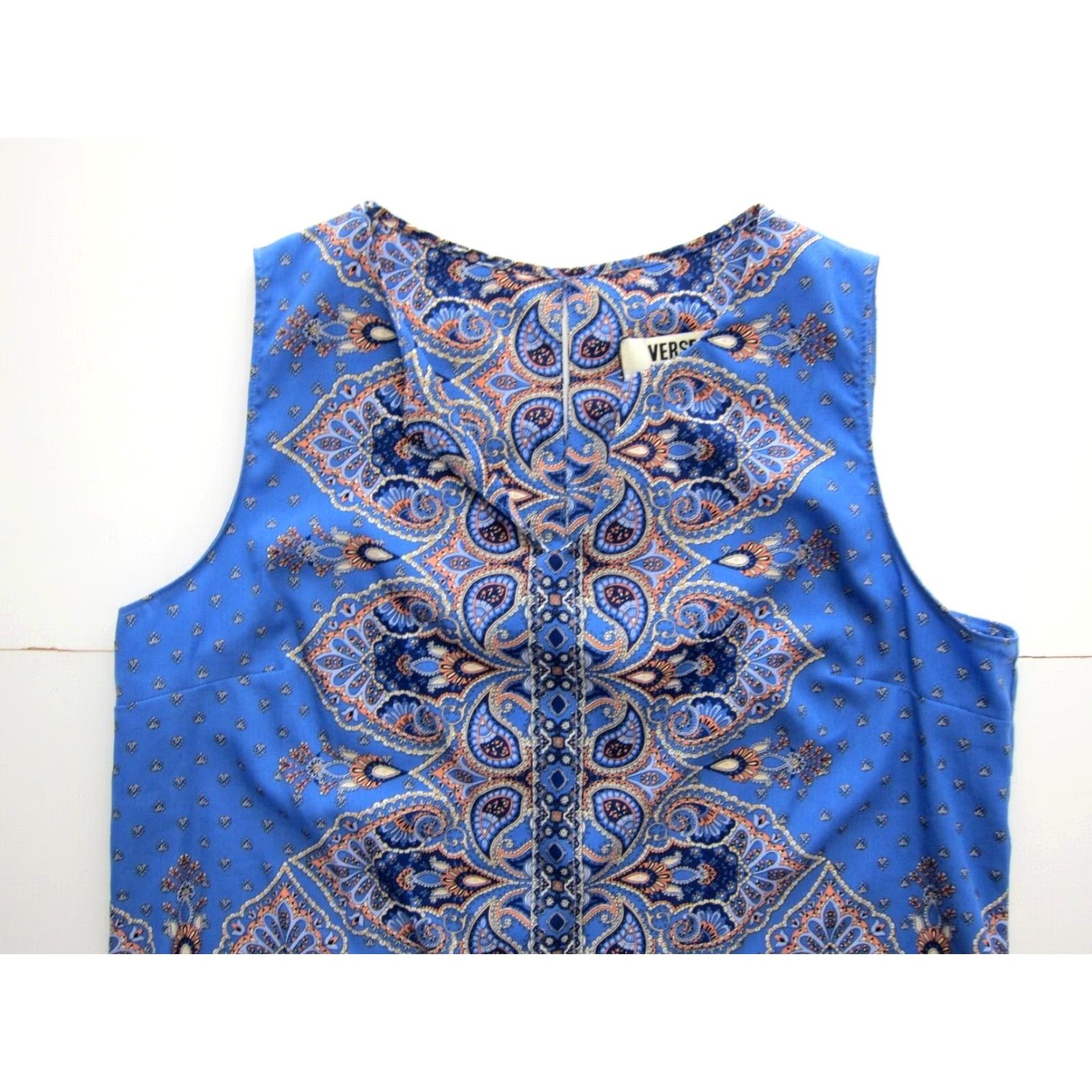 Vintage NWT Verse Blue Paisley Floral Sleeveless Jory Split Neck Tunic Top Blouse Large Size L / US 10 / IT 46 - 3 Thumbnail
