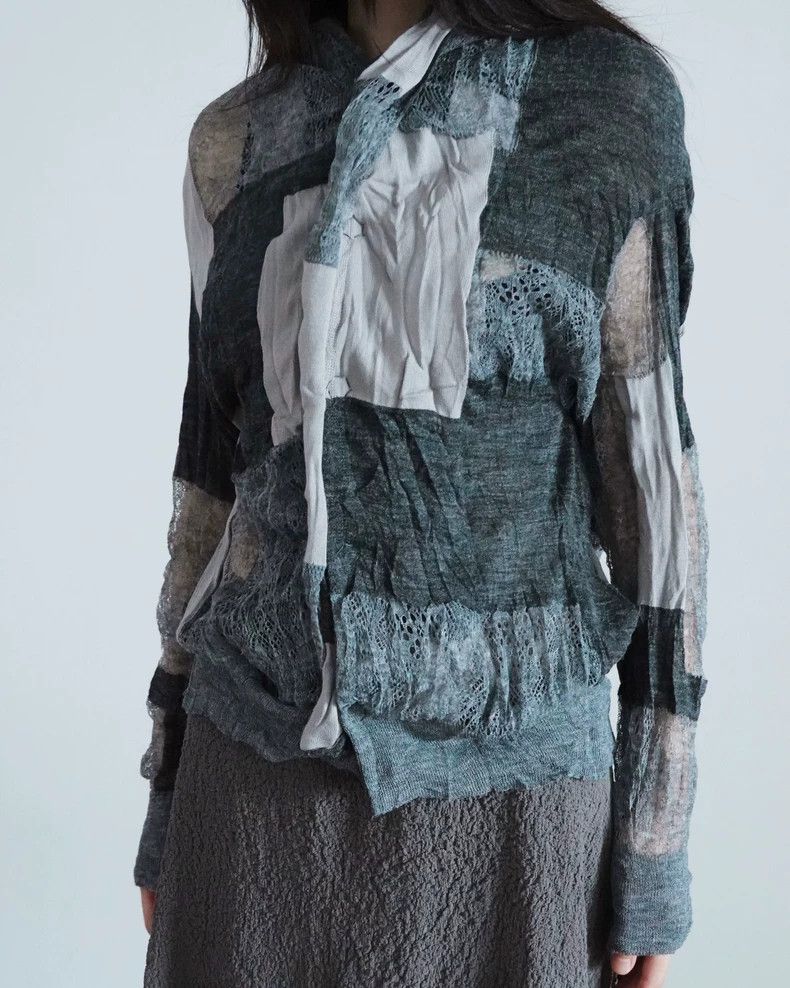トップス JUNYA WATANABE Deformed cardigan Junya Watanabe // Black & White Striped Knit Asymmetrical