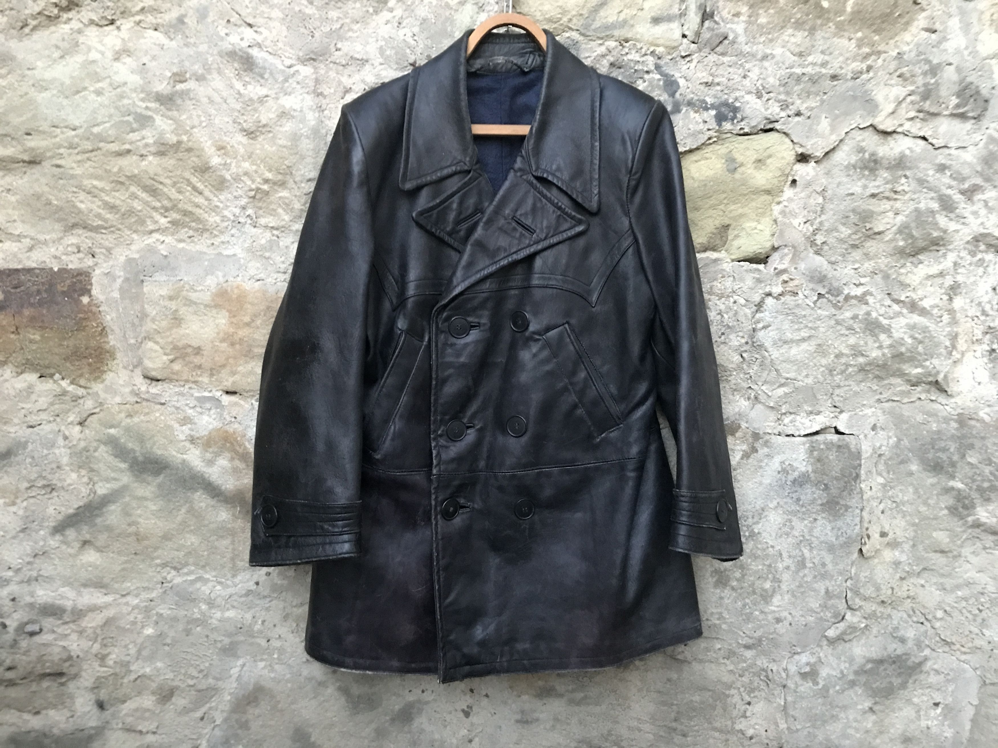 Vintage Retro 40s-50s Military Soviet Motorcycle Leather Peacoat Size US L / EU 52-54 / 3 - 1 Thumbnail