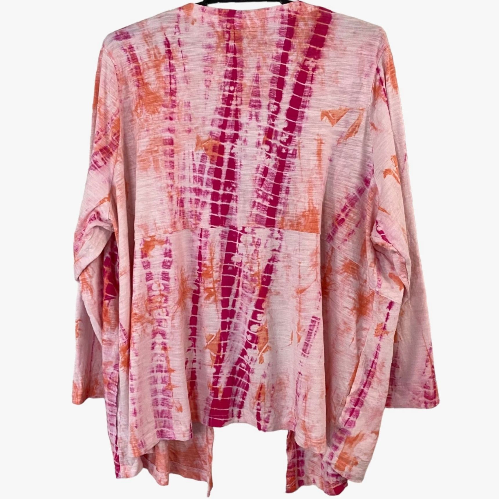 Vintage Belle Beach by Kim Gravel Tie-Dye Slub Knit Cardigan Sweater Pink Womens 4X Plus Size Open Pockets Beach Casual 60% Cotton 40% Modal Size XXL / US 16-18 / IT 52-54 - 3 Thumbnail