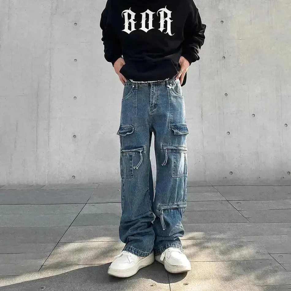 Japanese Brand Cargo Jeans Big Pocket Loose Vaqueros Pantalones Hombre Size US 32 / EU 48 - 3 Thumbnail
