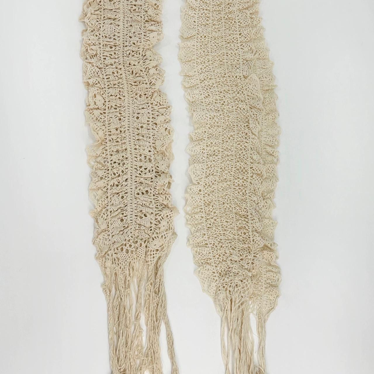Japanese Brand Gothic vtg Y2K Handmade Lacy Crocheted Fringed Long Scarf Size ONE SIZE - 3 Thumbnail