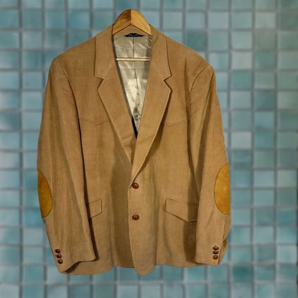 Vintage VINTAGE Sheplers Blazer Mens 48R Tan Corduroy Western Suede Elbow Patches Cotton Jacket Size 48R - 1 Thumbnail