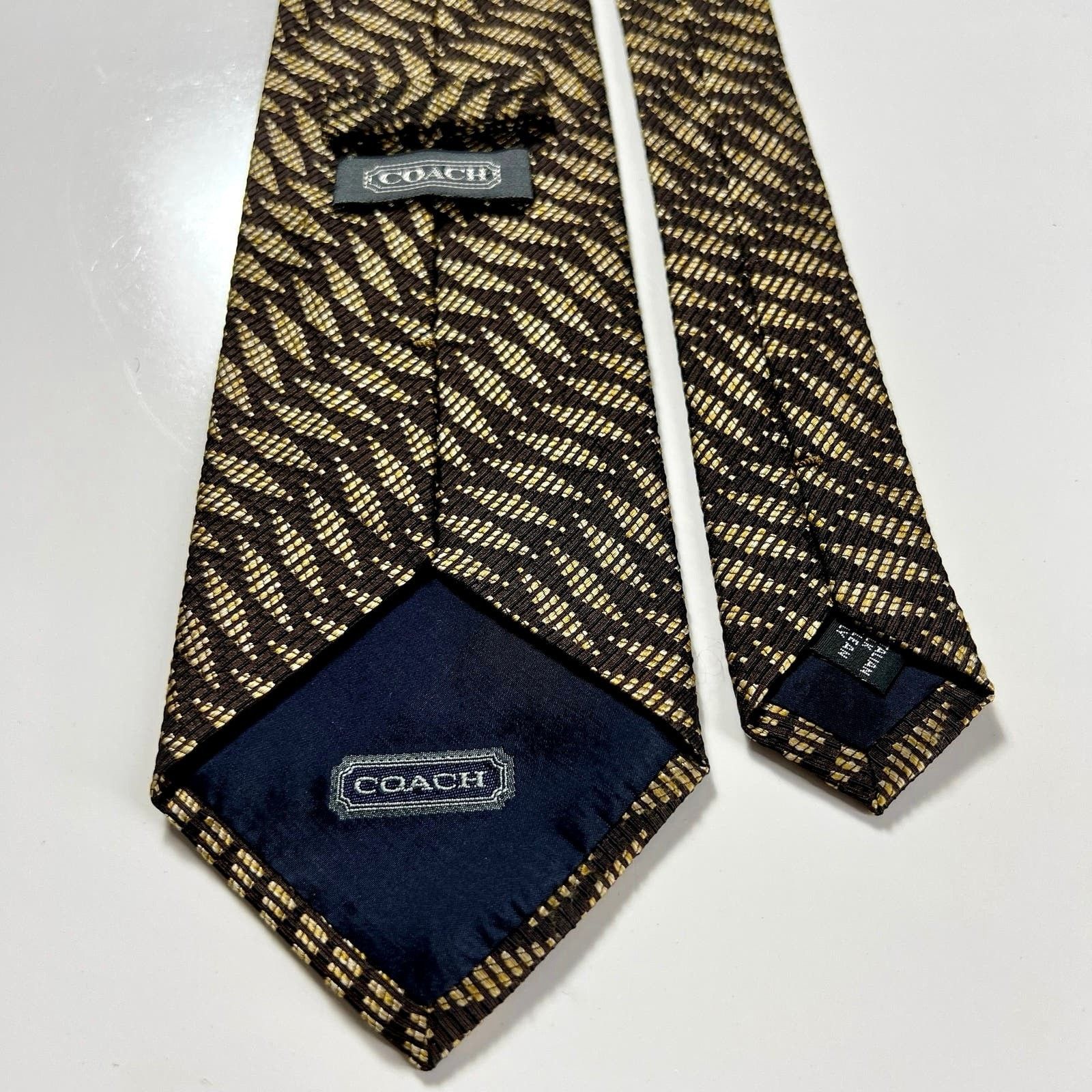 Coach Coach Men's Tie Black Gold Made In Italy Silk Woven Necktie Size ONE SIZE - 2 Thumbnail