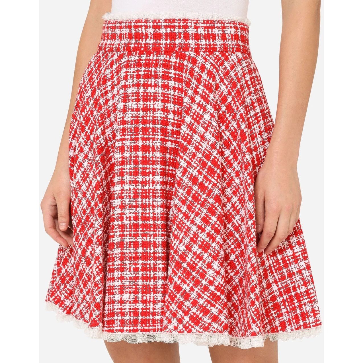 Dolce & Gabbana Dolce & Gabbana Red White Tweed Circle Mini Skirt IT 38 US Size 26" / US 2 / IT 38 - 1 Thumbnail
