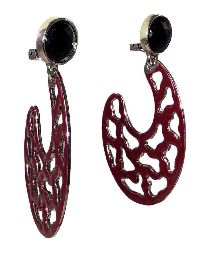 Oscar De La Renta Oscar de la Renta Pink Enamel Cut Out Drop Hoop Earrings Size ONE SIZE - 1 Thumbnail