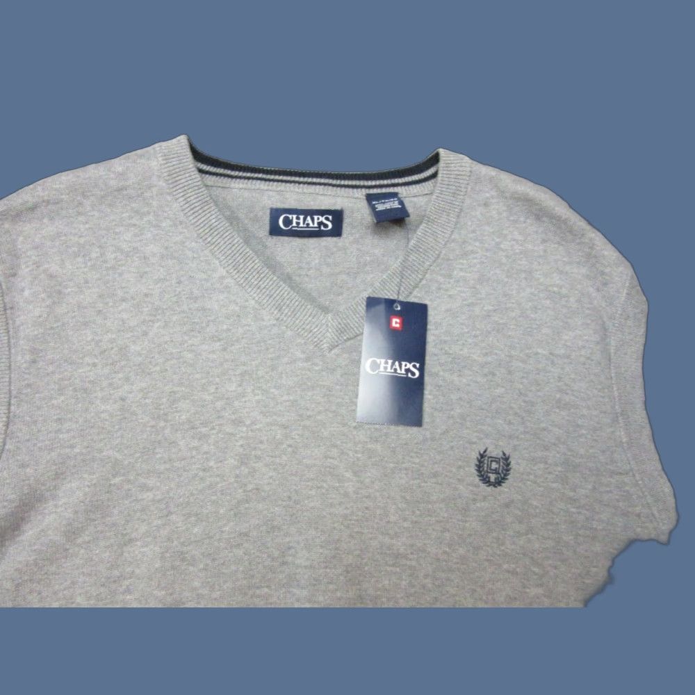 Chaps Sweater Vest Mens XL Gray V-Neck Embroidered Logo Classic Preppy