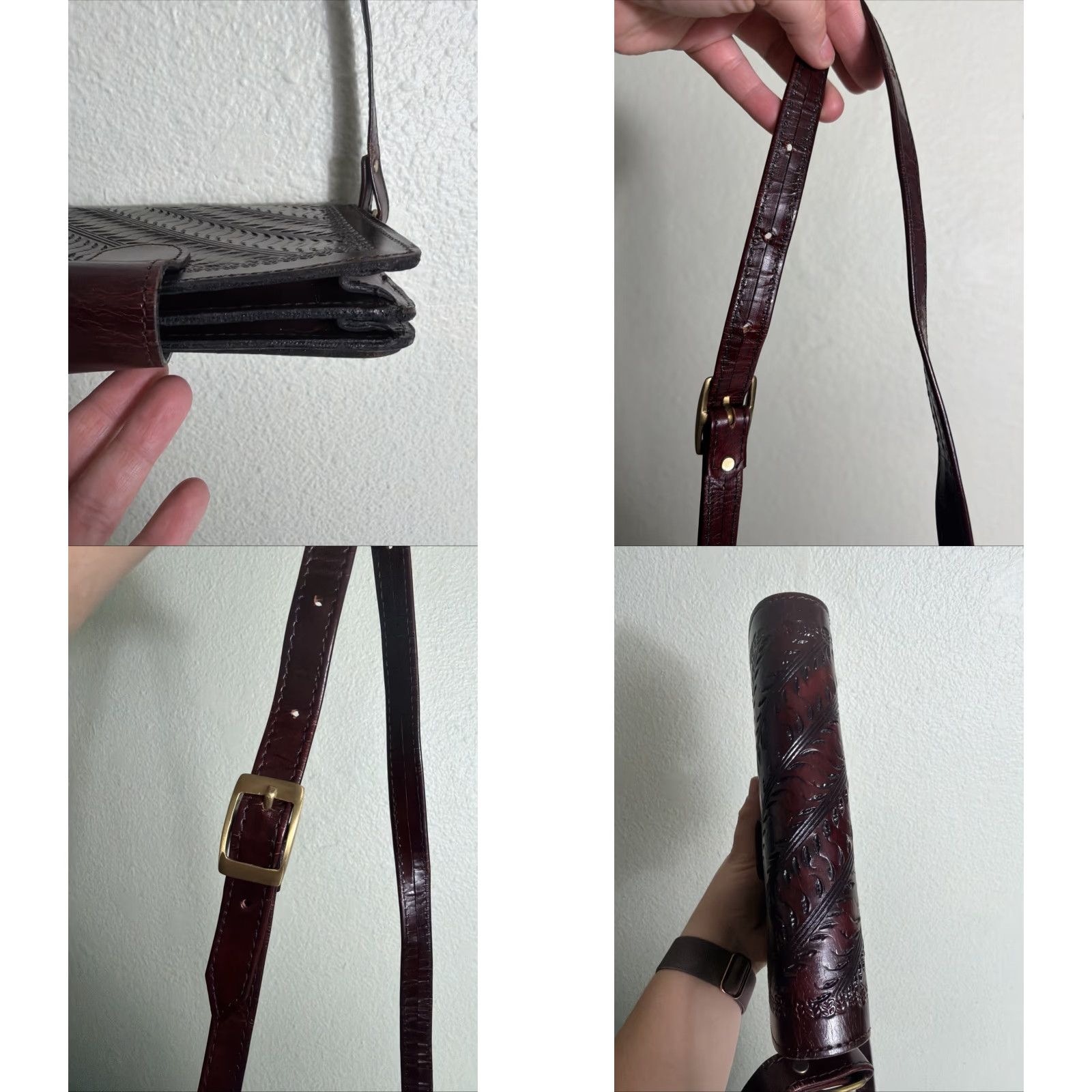 Vintage VINTAGE Unbranded Leather Crossbody Purse Womens Cherry Brown Embossed 8x6x1.5 Cross-Body Strap Size ONE SIZE - 8 Thumbnail