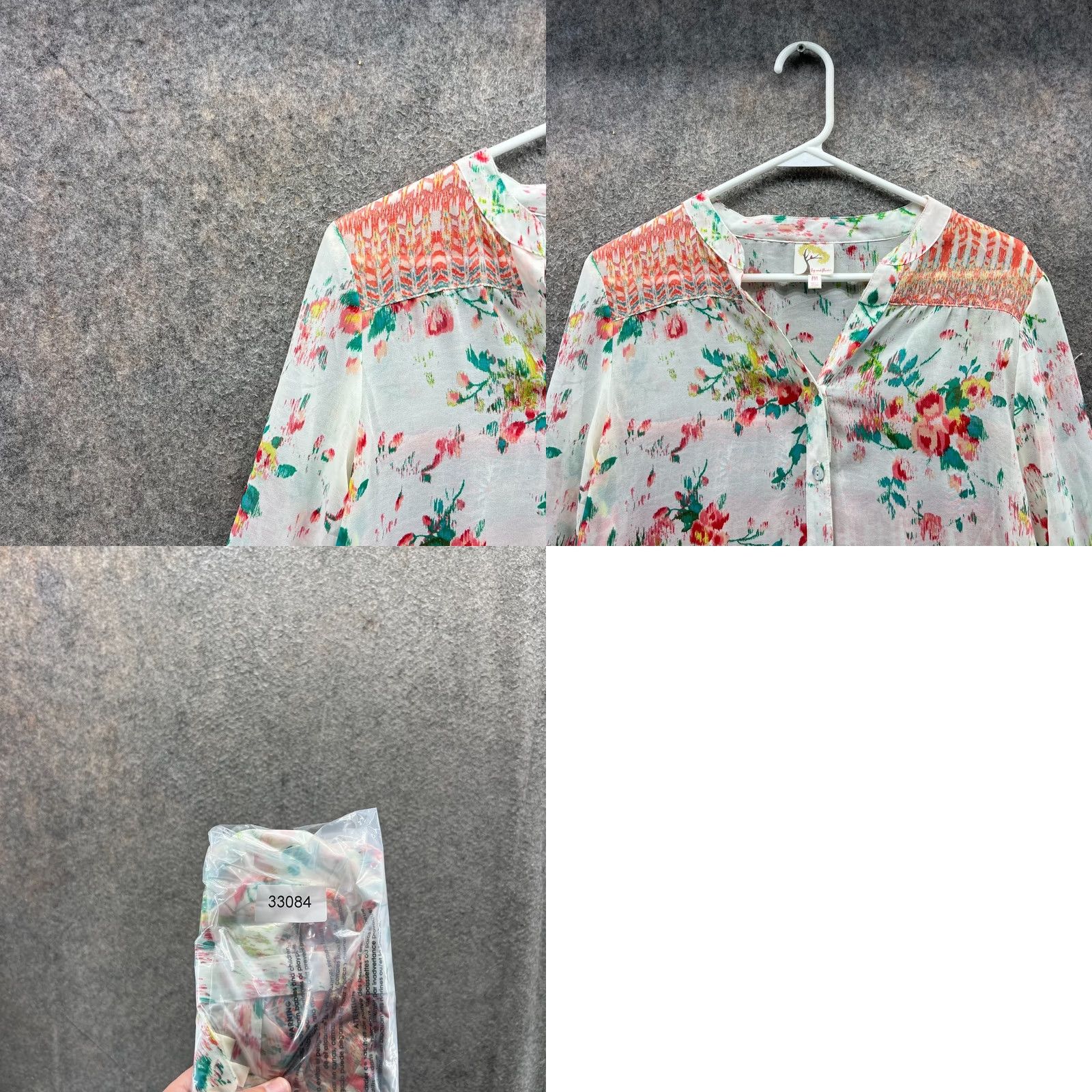 Sunflower FLOWER Blouse Shirt Women M Multicolor Floral 3/4 Sleeve Sheer Button Front Casual Summer Spring Fall Size M / US 6-8 / IT 42-44 - 8 Thumbnail