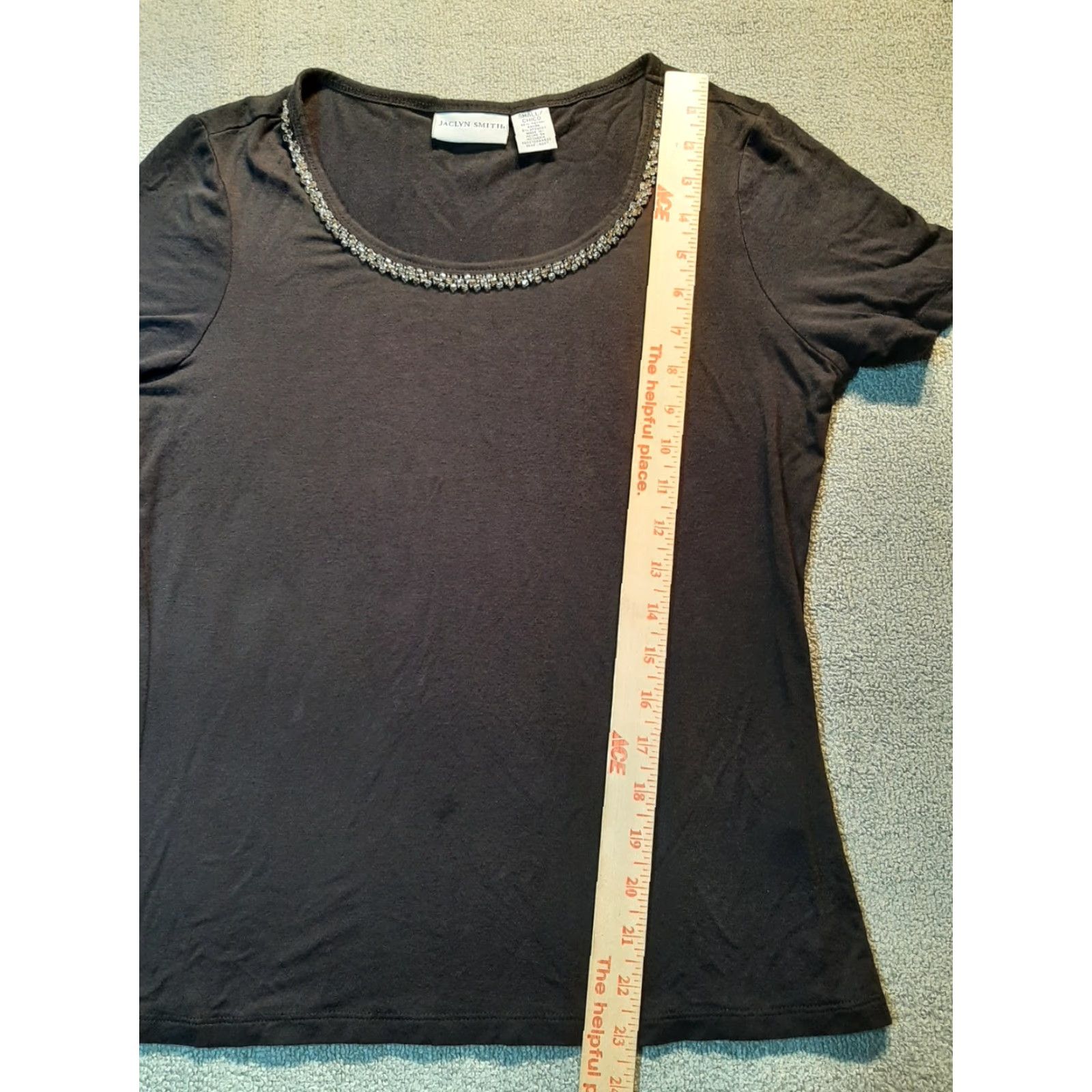 Vintage Jaclyn Smith Shirt S Black Short Sleeve Beaded neckline Top Womens Regular Short Sleeve Shirt S Black Beaded neckline Jaclyn Smith Women’s Top Size S / US 4 / IT 40 - 4 Thumbnail