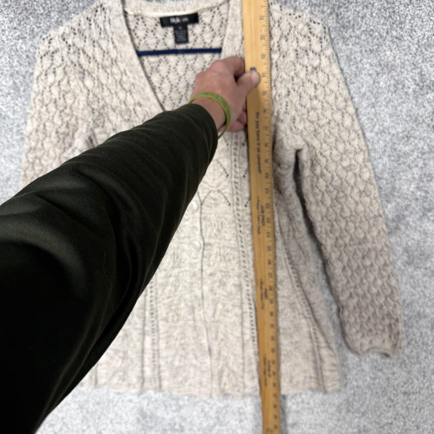 Vintage VINTAGE Style&co Cardigan Sweater M Women's Cardigan Open-Knit Flare Hem Beige Boho Cottagecore Shabby Chic Size M / US 6-8 / IT 42-44 - 2 Thumbnail