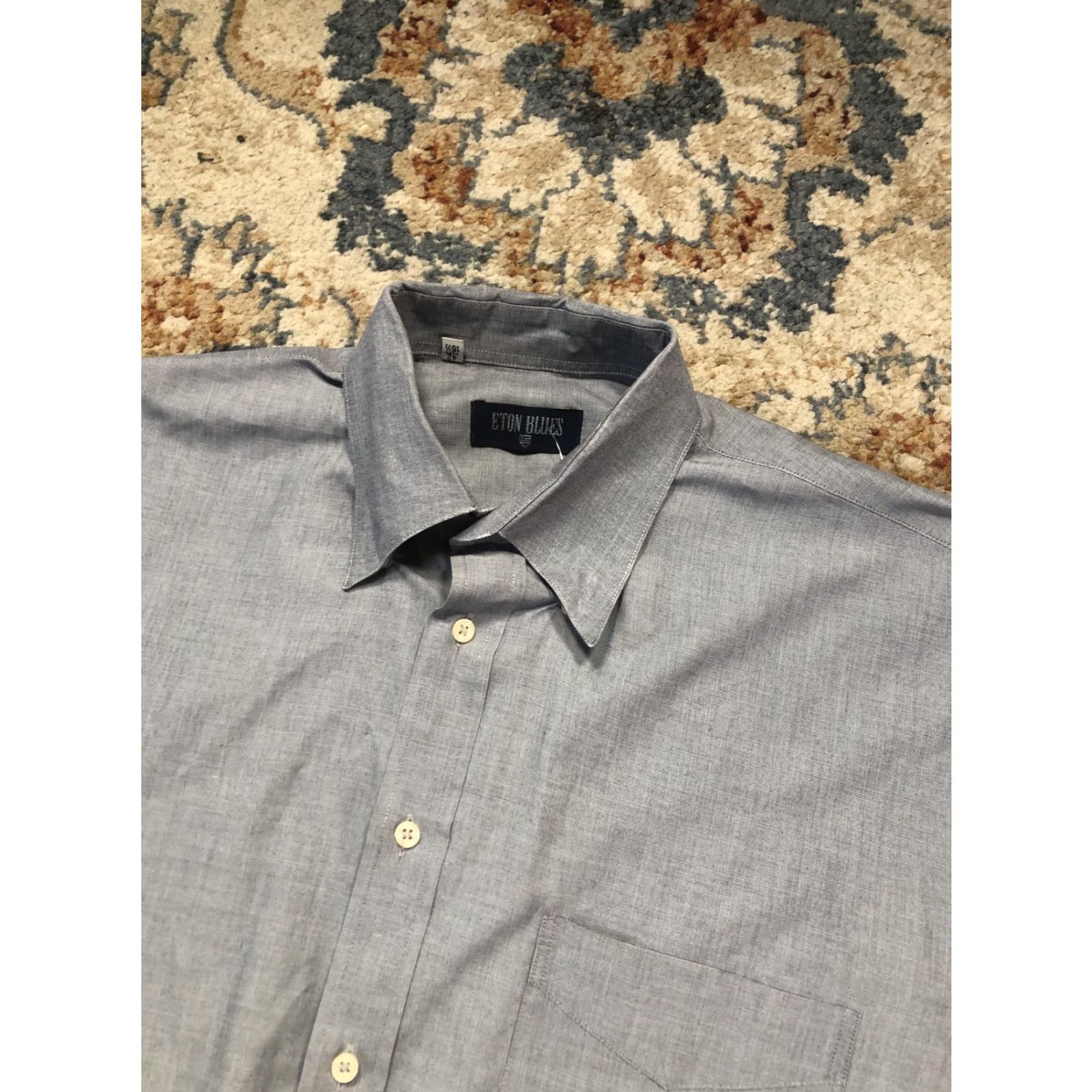 Eton Eton Blues Dress Shirt Mens 16.5 Blue Solid Long Sleeve Button Front Casual Shirt Size US XL / EU 56 / 4 - 6 Thumbnail