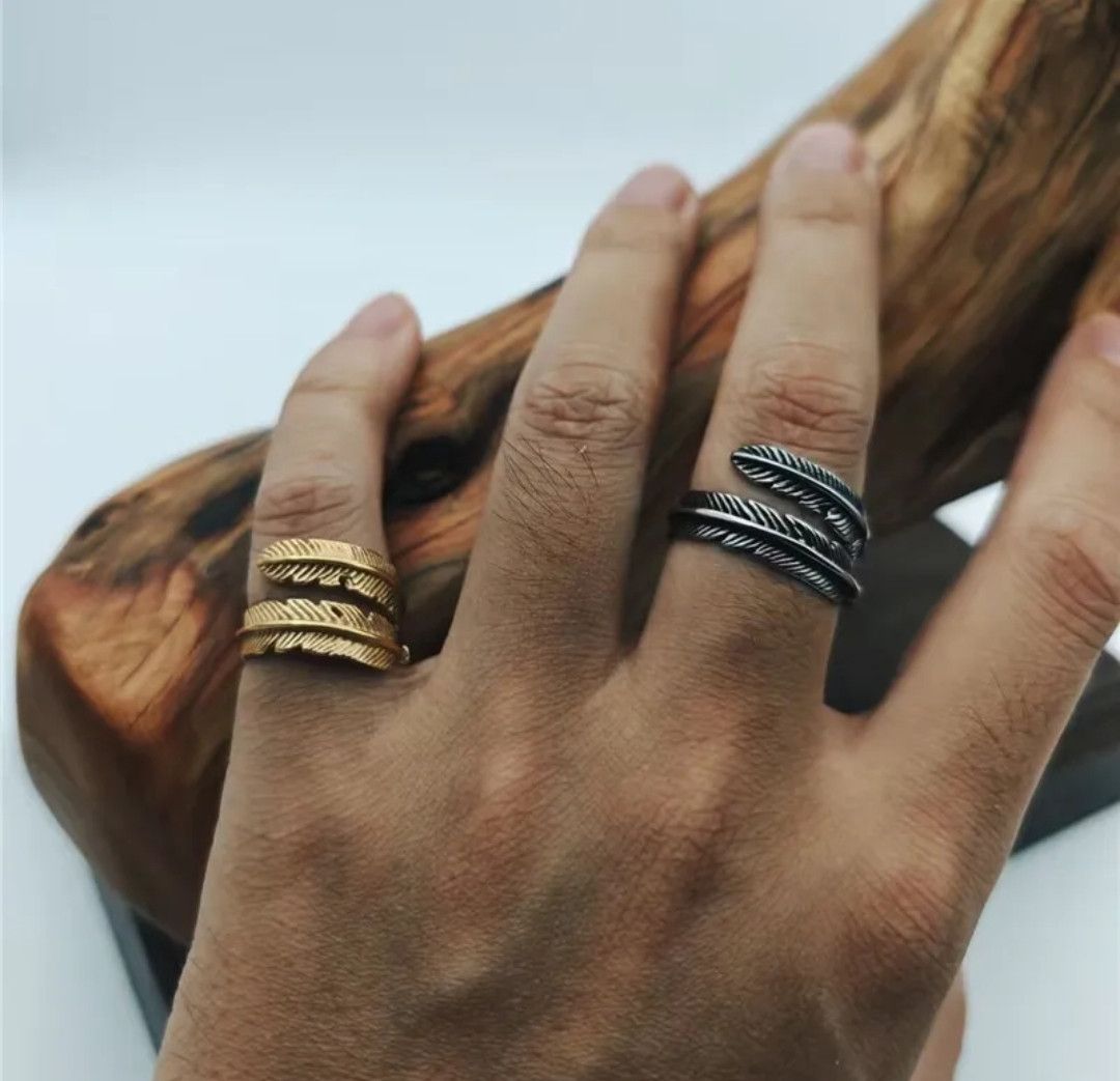 Jewelry Feather Ring Stainless Steel Punk Style (Size 6-13) Size ONE SIZE - 4 Thumbnail