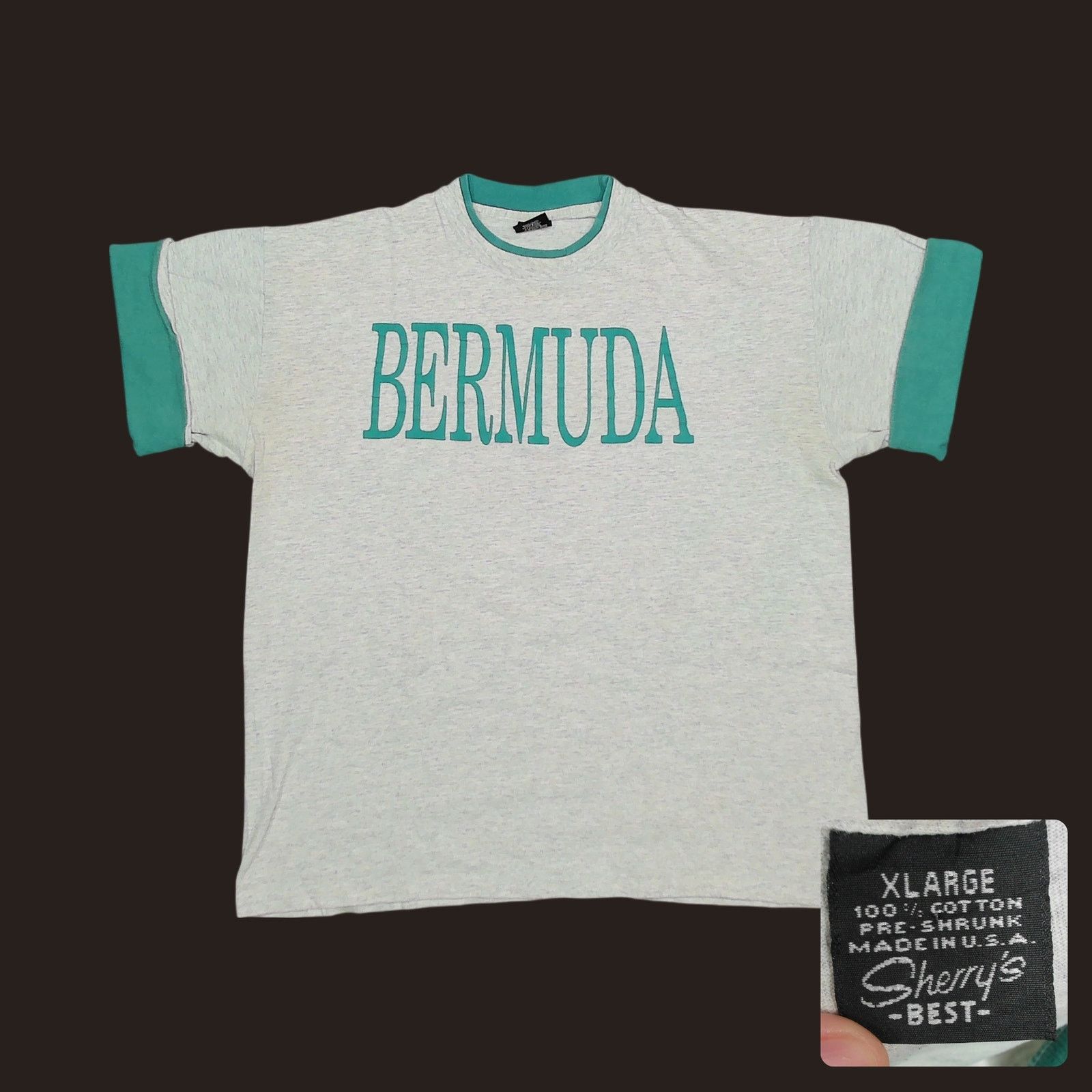 Vintage Vintage 1990s Single Stitch Bermuda Puff Print Boxy Tee Size US L / EU 52-54 / 3 - 1 Thumbnail