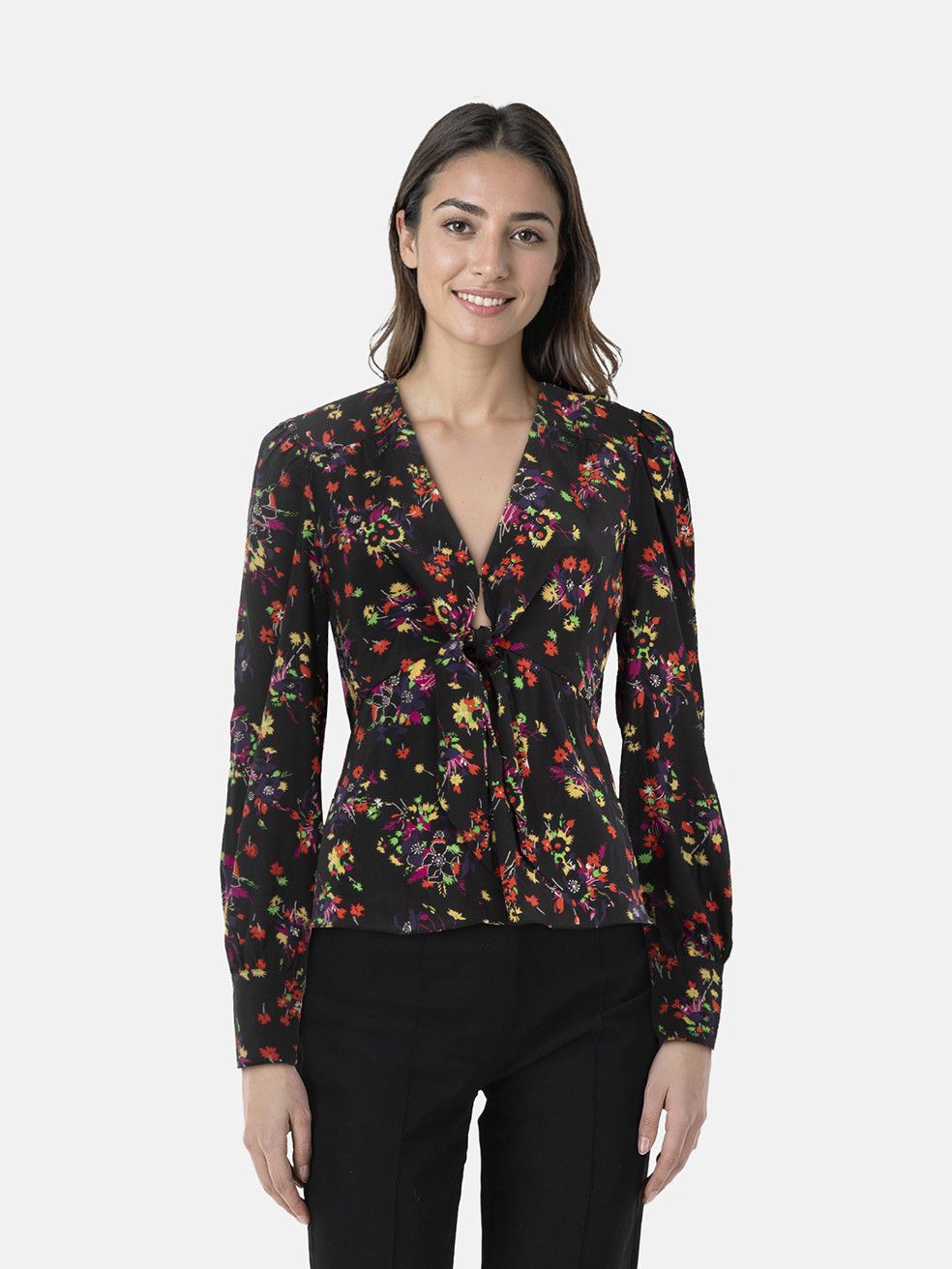 Veronica Beard Floral Silk Front Tie Blouse Size XS / US 0-2 / IT 36-38 - 1 Thumbnail