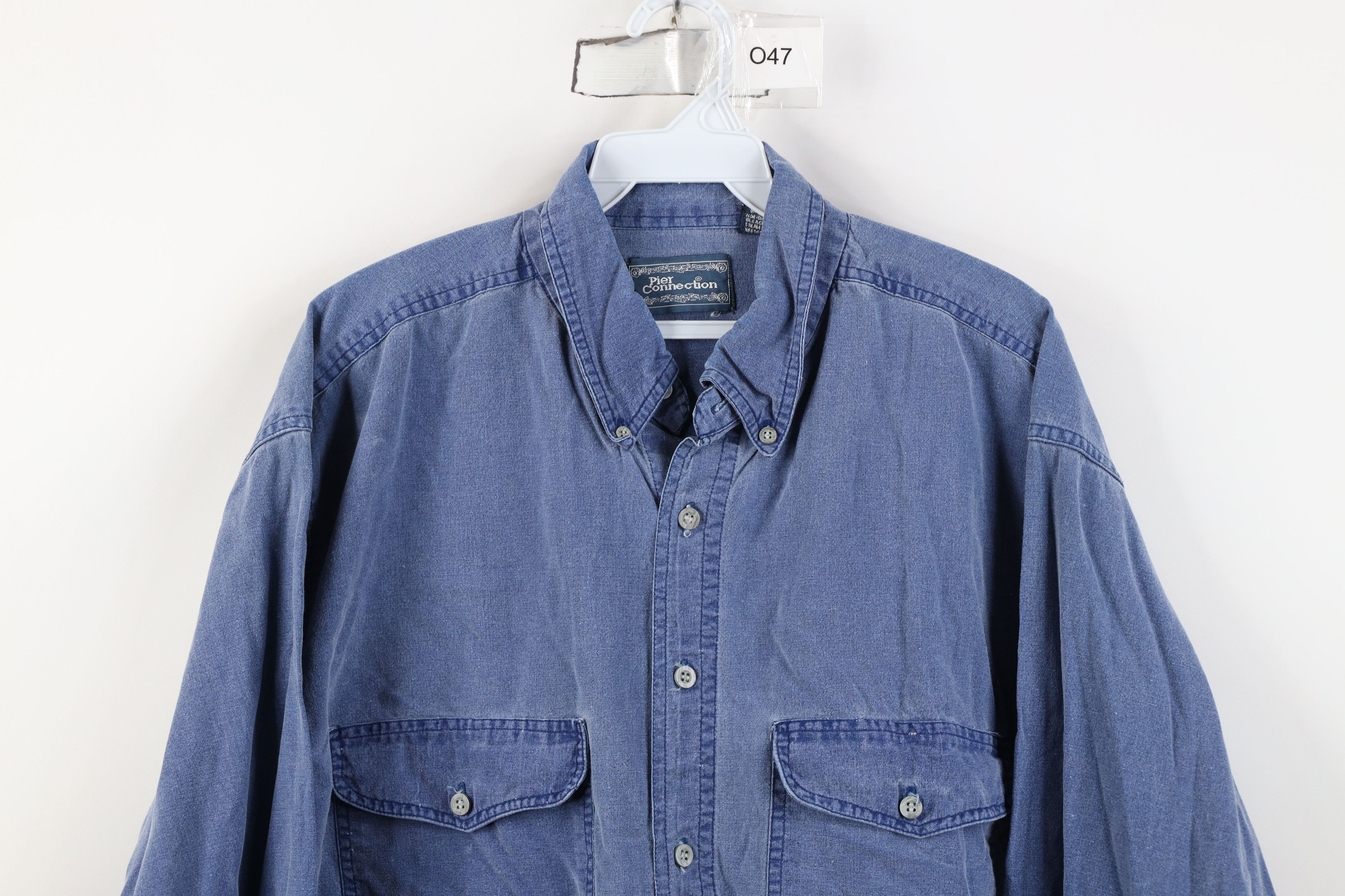 Vintage Vintage 90s Streetwear Stonewash Button Shirt Blue Cotton Size US M / EU 48-50 / 2 - 2 Thumbnail