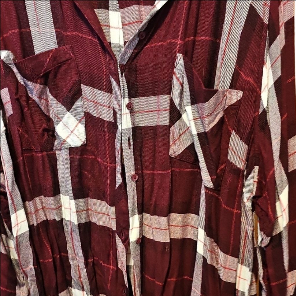 Analog a.n.a Burgundy and White Plaid Shirt Size 3XL / US 20-22 - 5 Thumbnail