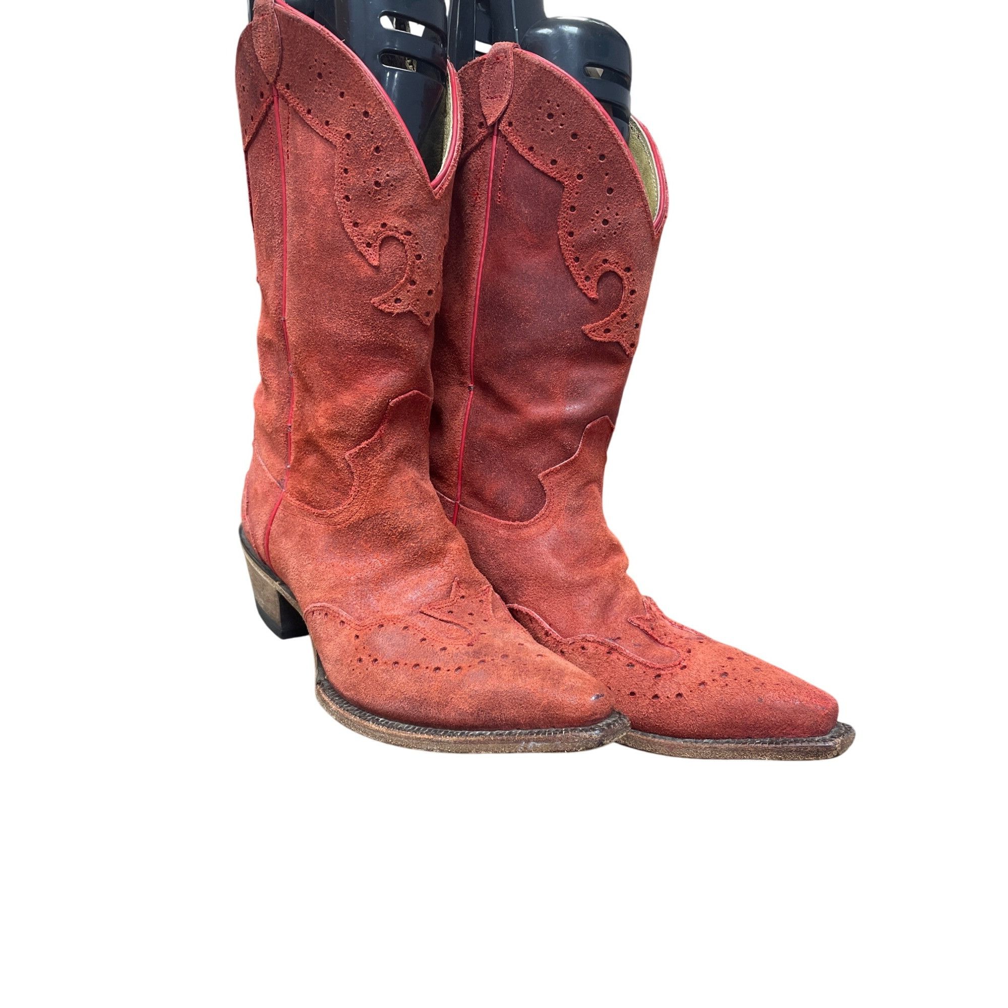 Justin Justin Womens Red Suede leather Western Cowboy Mid calf Boot Size US 8.5 / IT 38.5 - 12 Thumbnail
