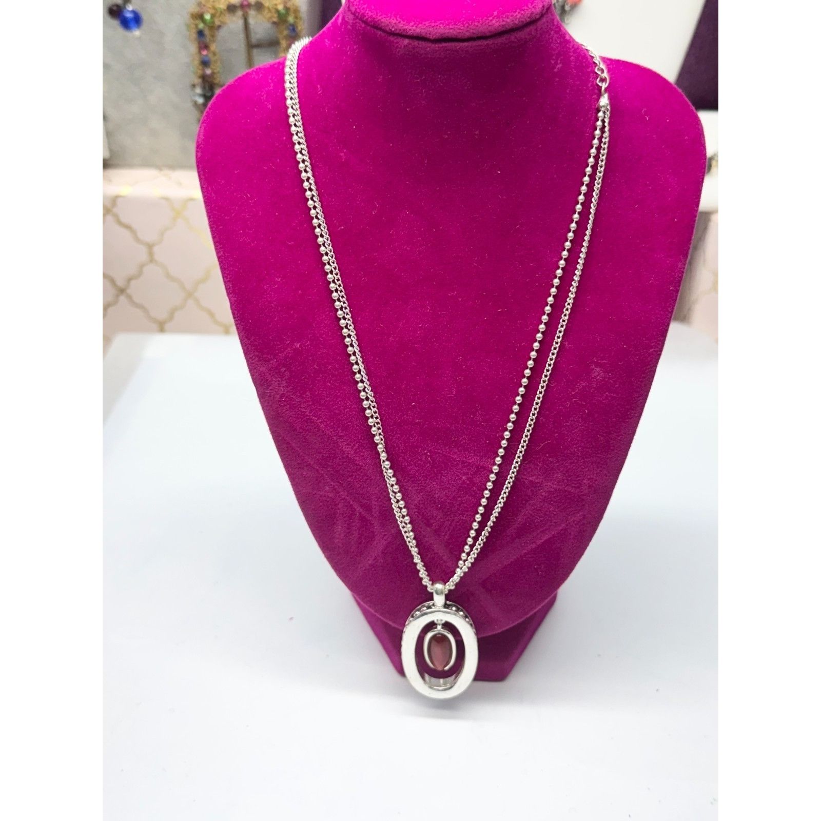 Vintage Vintage silver tone double chain pendant necklace Size ONE SIZE - 5 Thumbnail