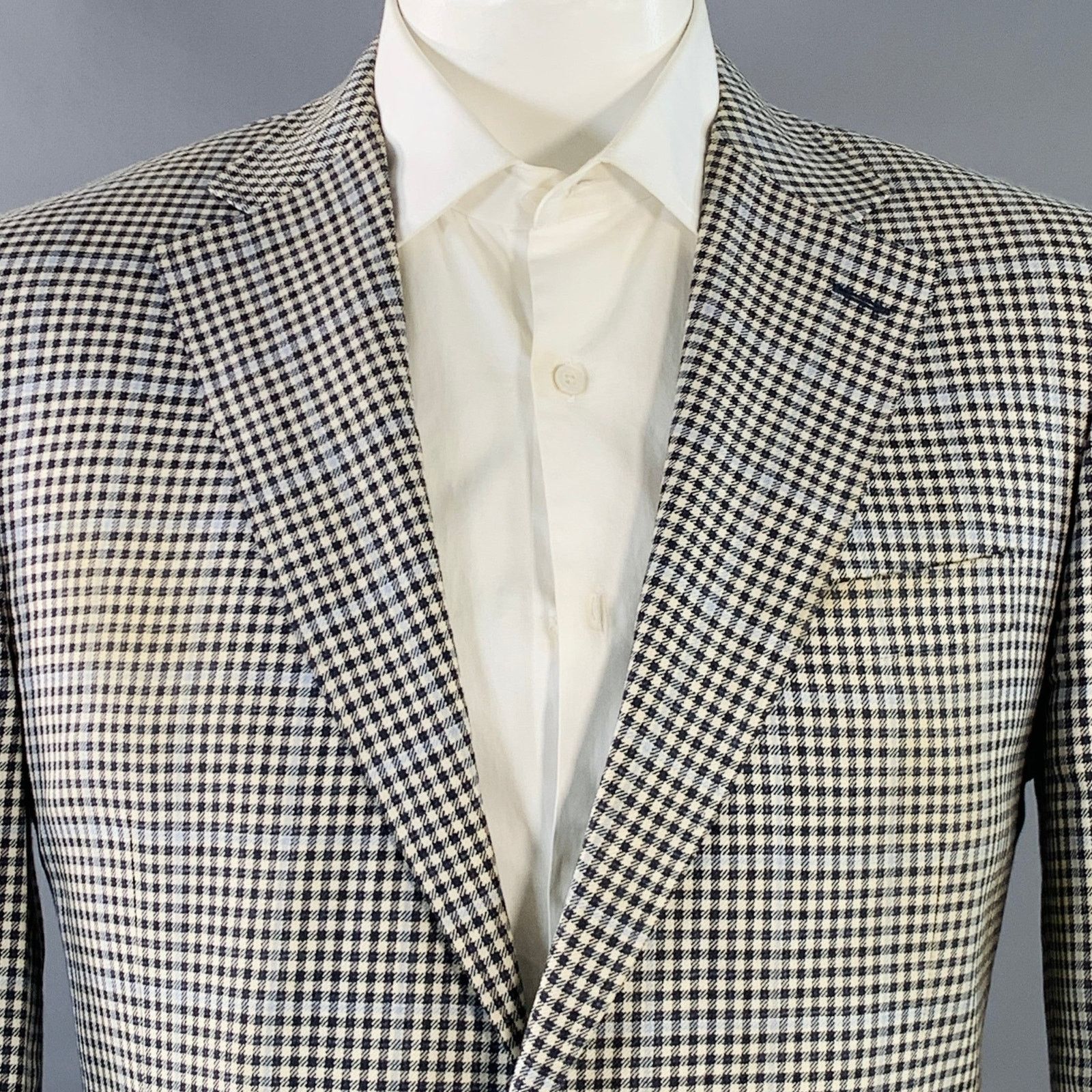 Canali CANALI White Black Checkered Wool Silk Linen Sport Coat Size 44R - 2 Thumbnail