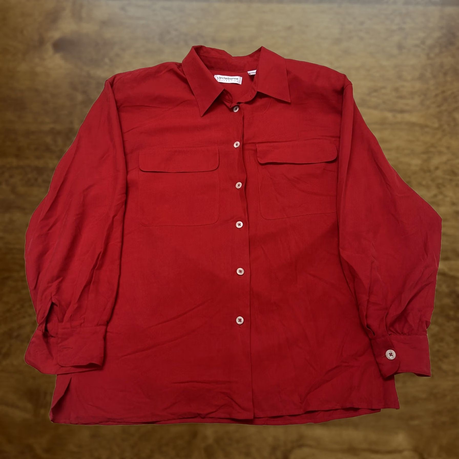 Liz Claiborne VINTAGE Liz Claiborne Button Up Shirt Womens Medium Red Silk Long Sleeve Blouse Size M / US 6-8 / IT 42-44 - 1 Thumbnail