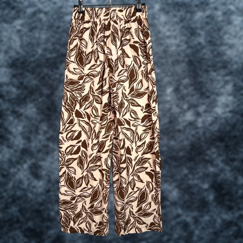 Mango Mango Womens XS Brown Leaf Print Wide-Leg Pants Size 26" / US 2 / IT 38 - 1 Thumbnail