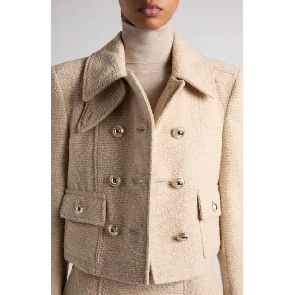 Tom Ford o1loc1c0126 CS1256 Virgin Wool Boucle Chasseur Jacket Beige Size M / US 6-8 / IT 42-44 - 2 Thumbnail