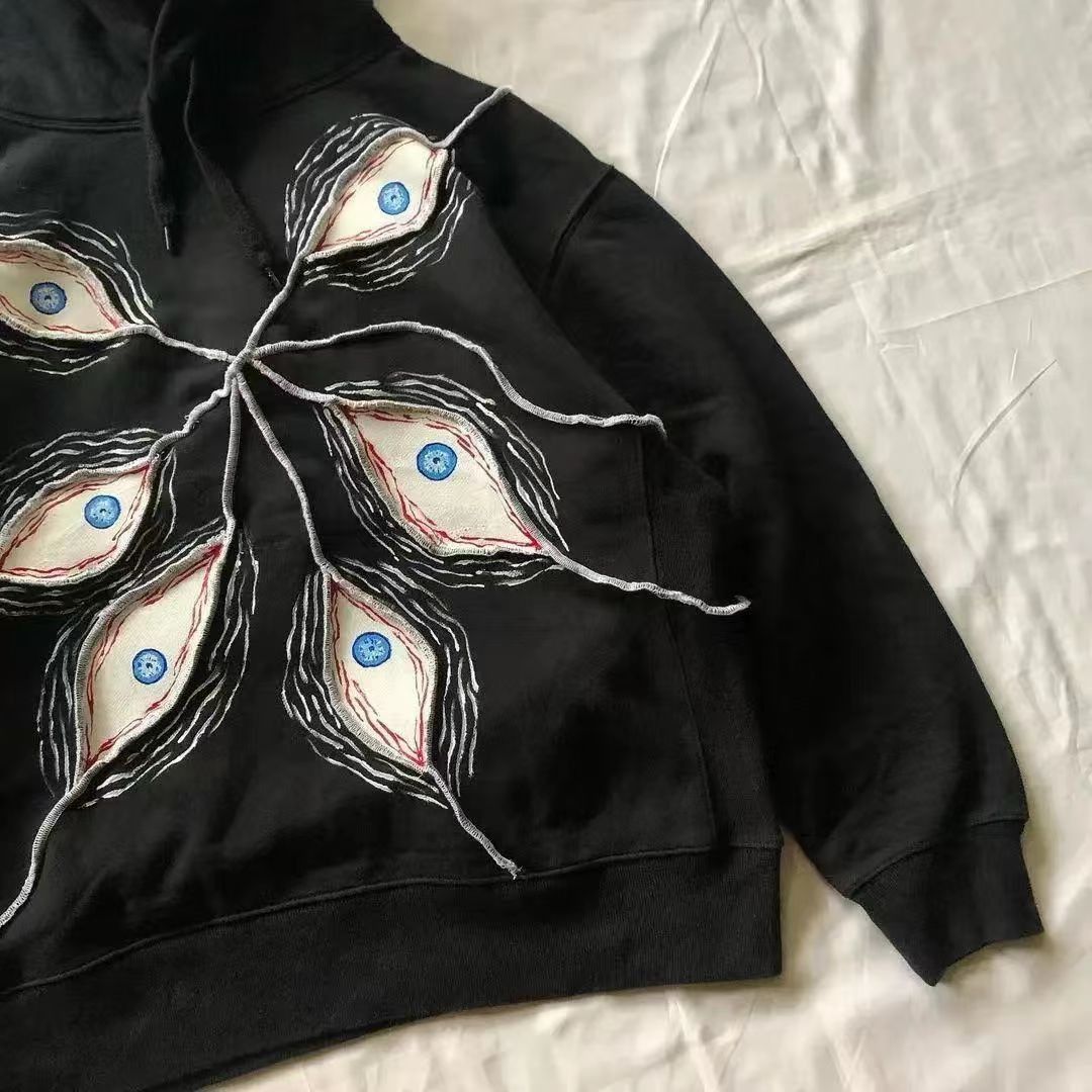 Designer × Japanese Brand Black casual vintage eye pattern cotton hoodie Size US L / EU 52-54 / 3 - 3 Thumbnail