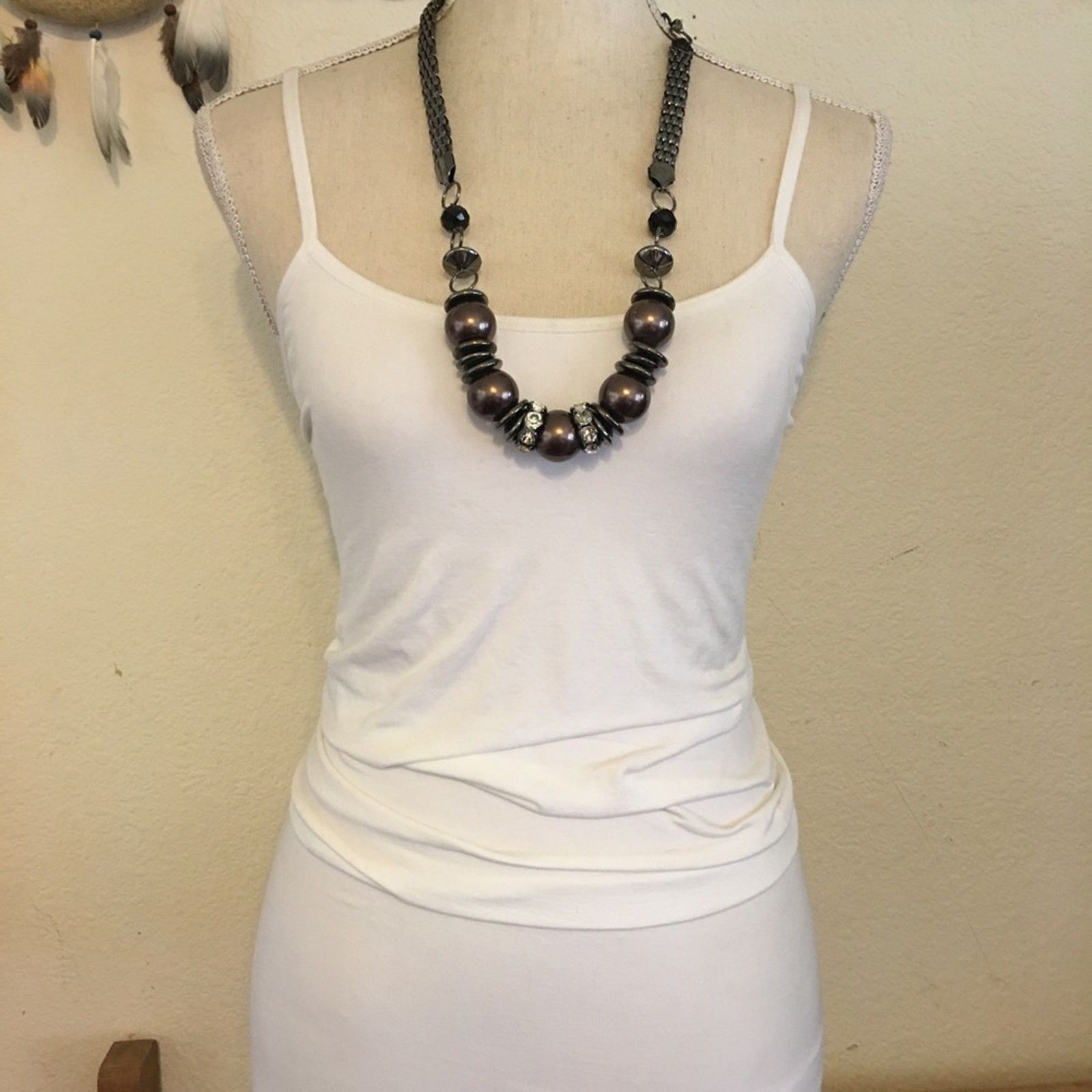 Jewelry Chunky bronze bead black chrome long necklace Size ONE SIZE - 4 Thumbnail