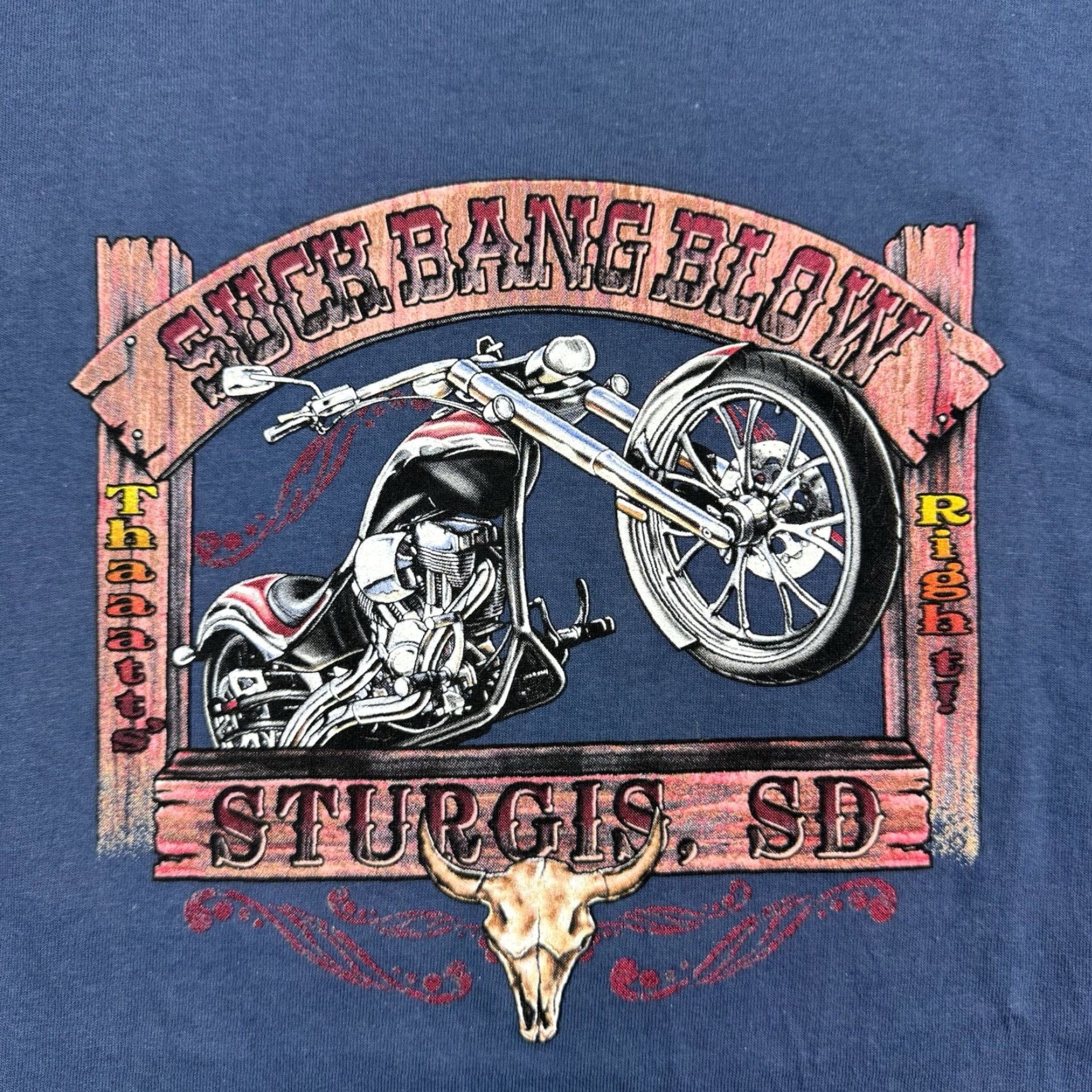 Vintage Sturgis Suck Bang Blow T-Shirt Adult L Blue Biker Motorcycle 2000s Punk Hip Mens Size US L / EU 52-54 / 3 - 2 Thumbnail