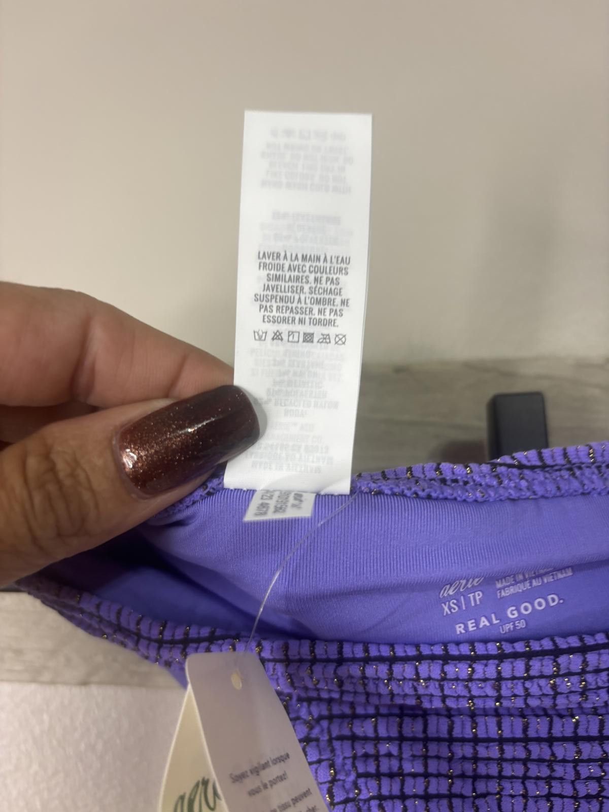 Designer Aerie Purple Textured Bikini Bottom - XS/Tp Size ONE SIZE - 4 Thumbnail