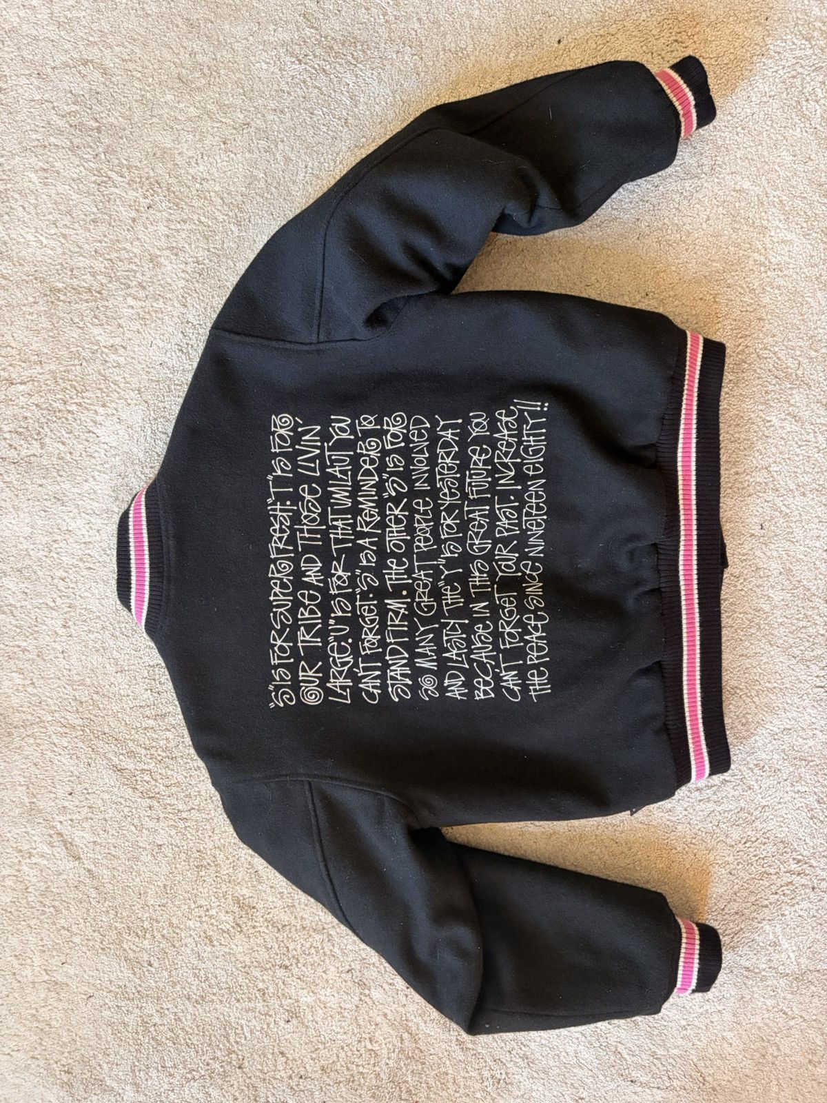 Stussy S Talk Melton Varsity Jacket Black Pink