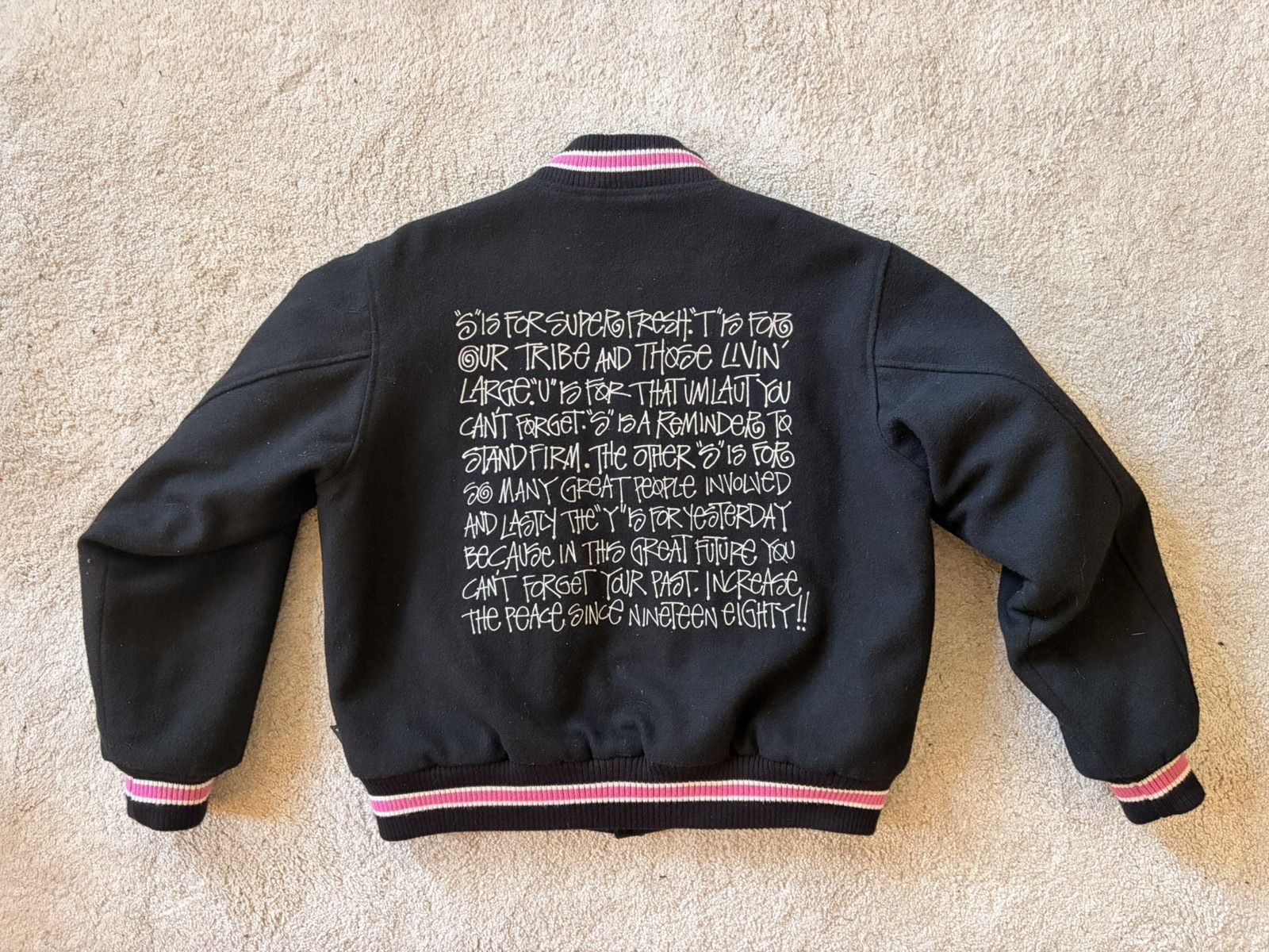 Stussy Stussy S Talk Melton Varsity Jacket Black Pink Size US M / EU 48-50 / 2 - 2 Thumbnail