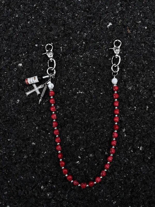 Jewelry Red Pine Stone Skull Cleanfit Wallet Chain ,Jeans Chain Size ONE SIZE - 1 Thumbnail