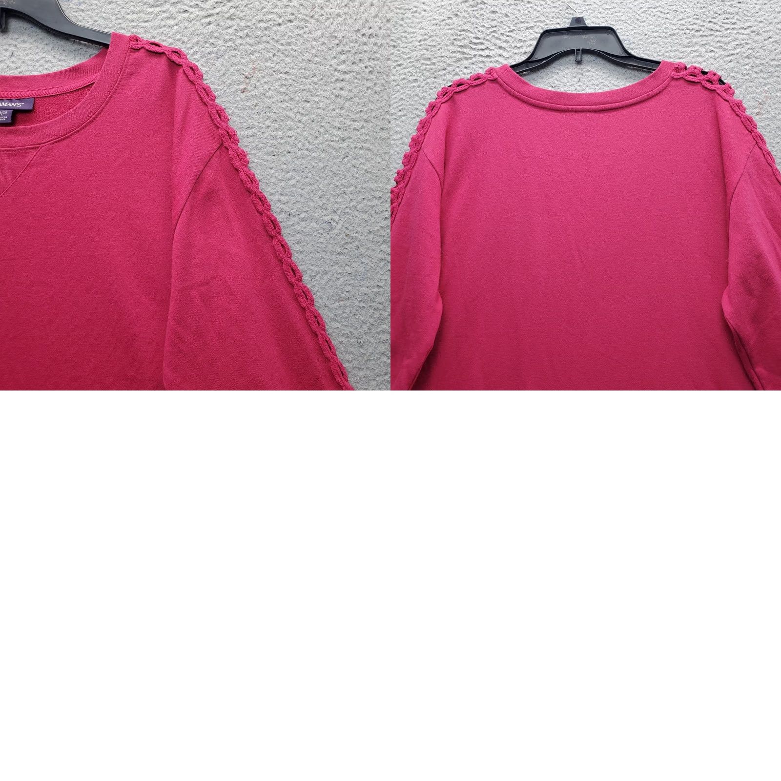 Vintage Roaman’s Sweatshirt Womens L Pink Crochet Lattice Sleeve Round Neck Pullover Size L / US 10 / IT 46 - 8 Thumbnail