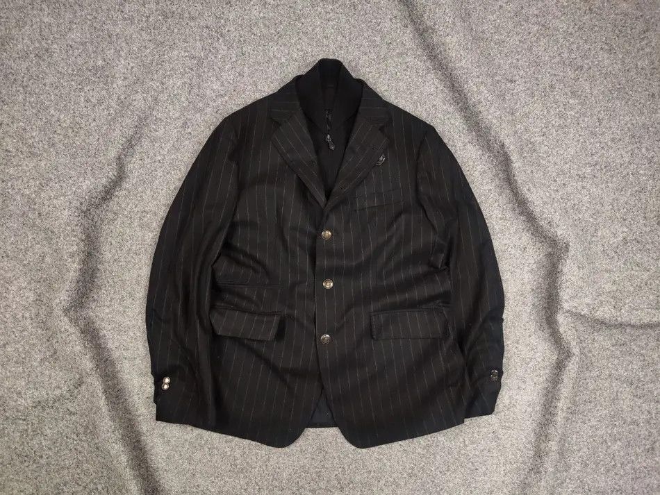 image of Corneliani Id Design Blazer Stripe Premium Schurwolle Jacket in Black, Men's (Size Medium)