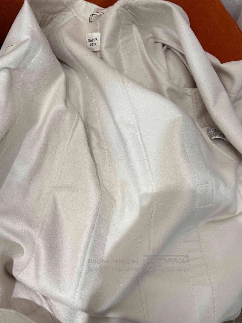Hermes Hermes White with Apricot Stripe Cashmere Trench Coat Size XS / US 0-2 / IT 36-38 - 5 Thumbnail
