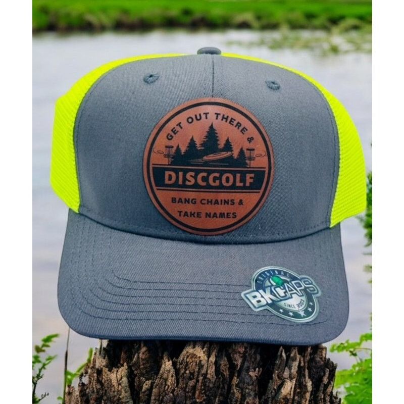 The Unbranded Brand Disc Golf Leather Patch Hat Custom Trucker Hat Bang Chains Size ONE SIZE - 1 Thumbnail