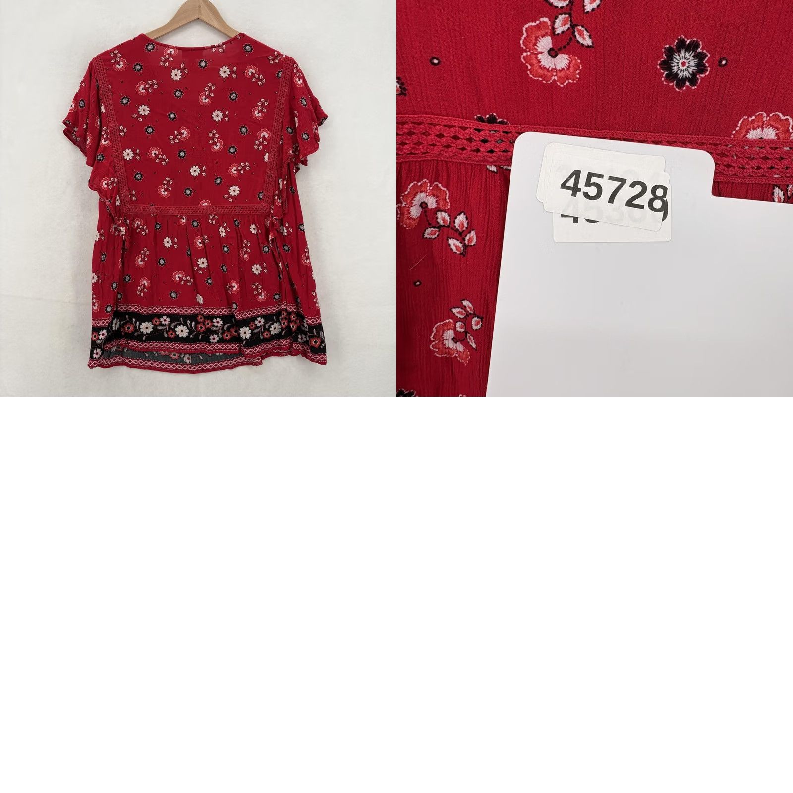 J. Jill J Jill Shirt Womens 2X Red Floral Boho Peasant Top Blouse Rayon Lace Print Y2K Size XXL / US 16-18 / IT 52-54 - 9 Thumbnail