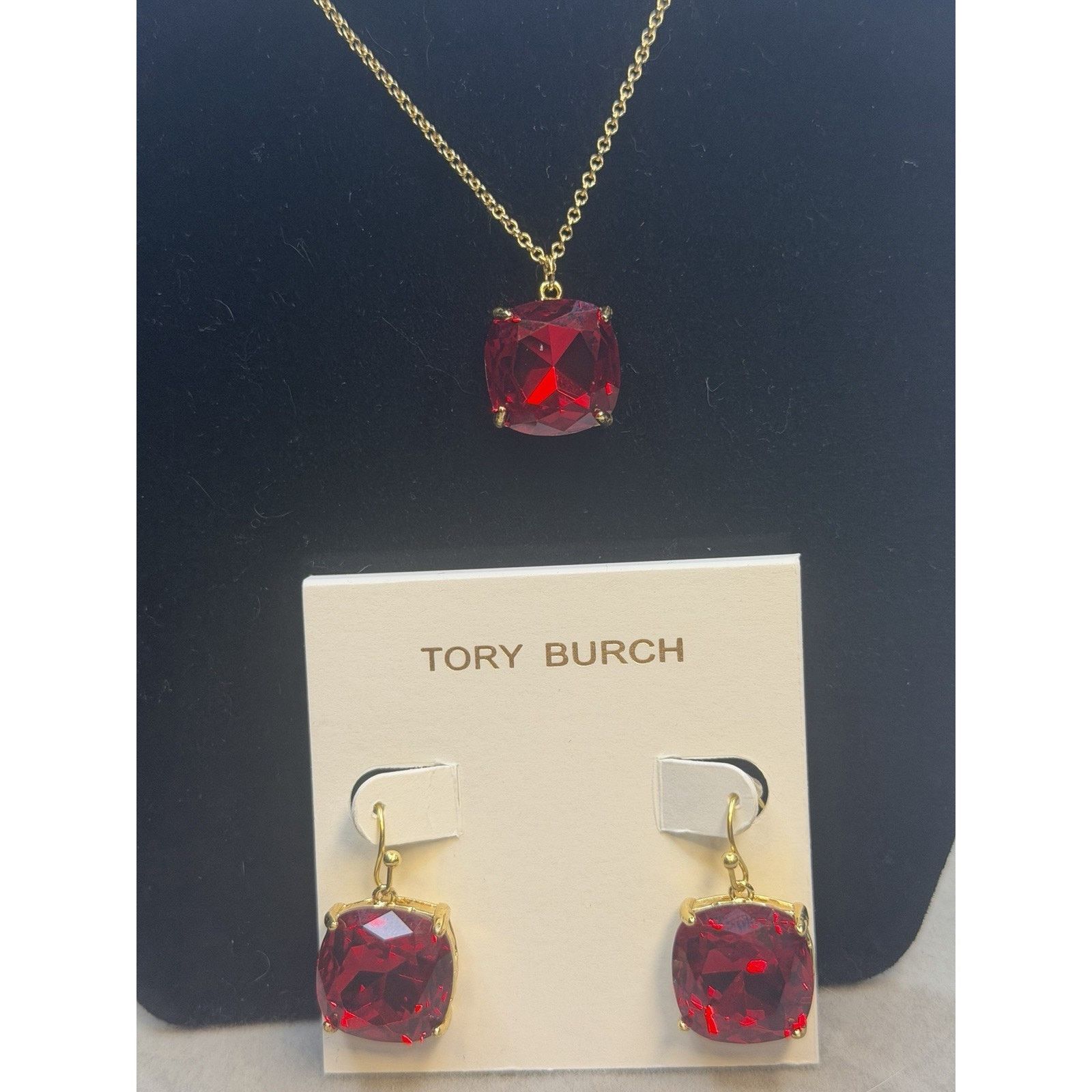 Tory Burch Tory Burch Red Crystal Earrings Necklace Set Gold Tone NWT Size ONE SIZE - 5 Thumbnail