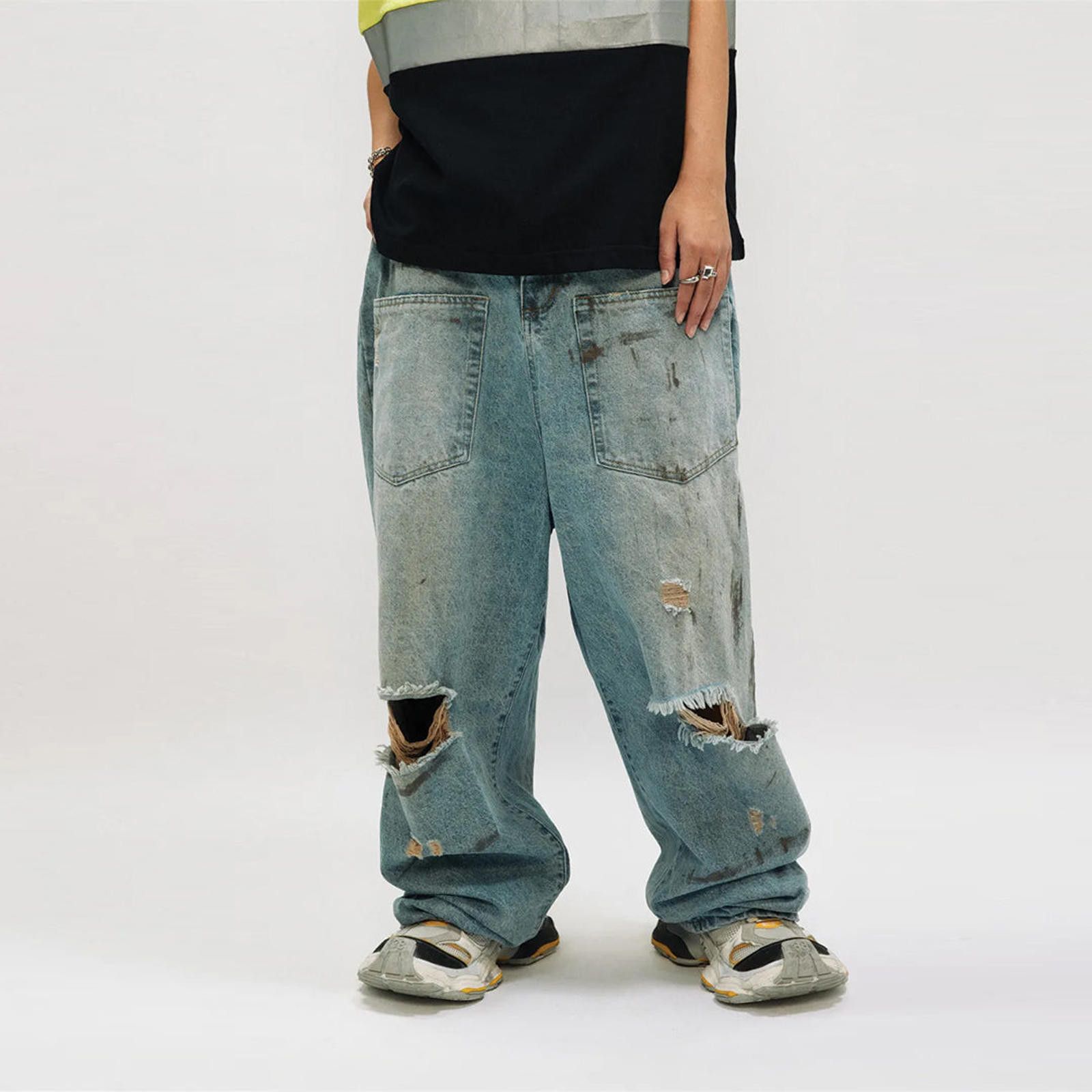 Japanese Brand Reversed Distressed Baggy Wide Leg Denim Jeans Size US 30 / EU 46 - 2 Thumbnail
