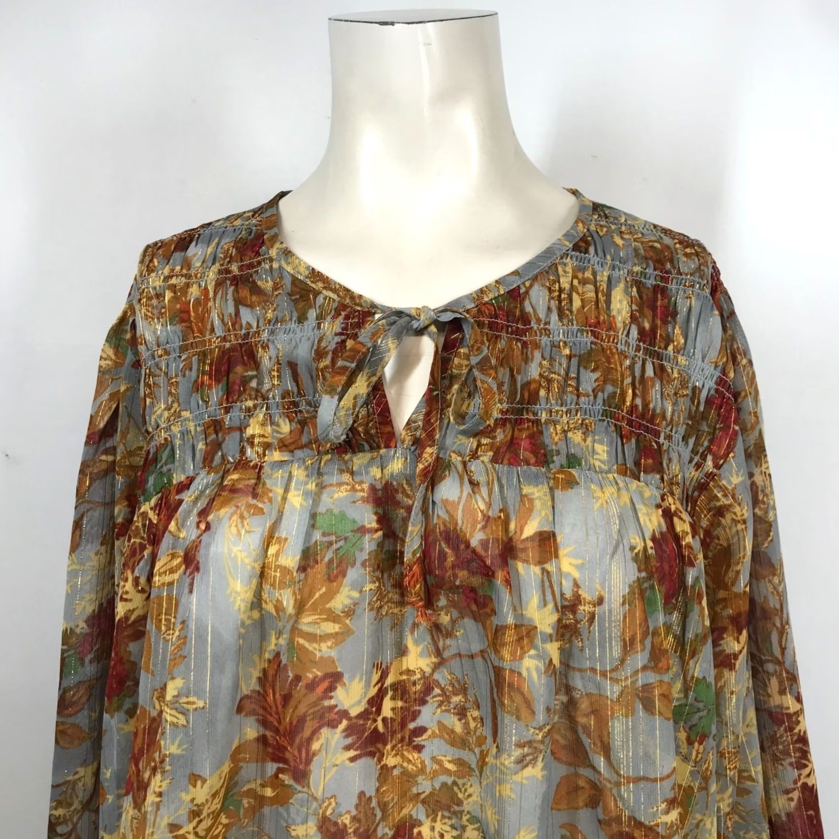 Vintage MAURICES Womens 1X GREY FLORAL LONG SLEEVE ROUND NECK POLYESTER BLEND TOP Size XL / US 12-14 / IT 48-50 - 2 Thumbnail